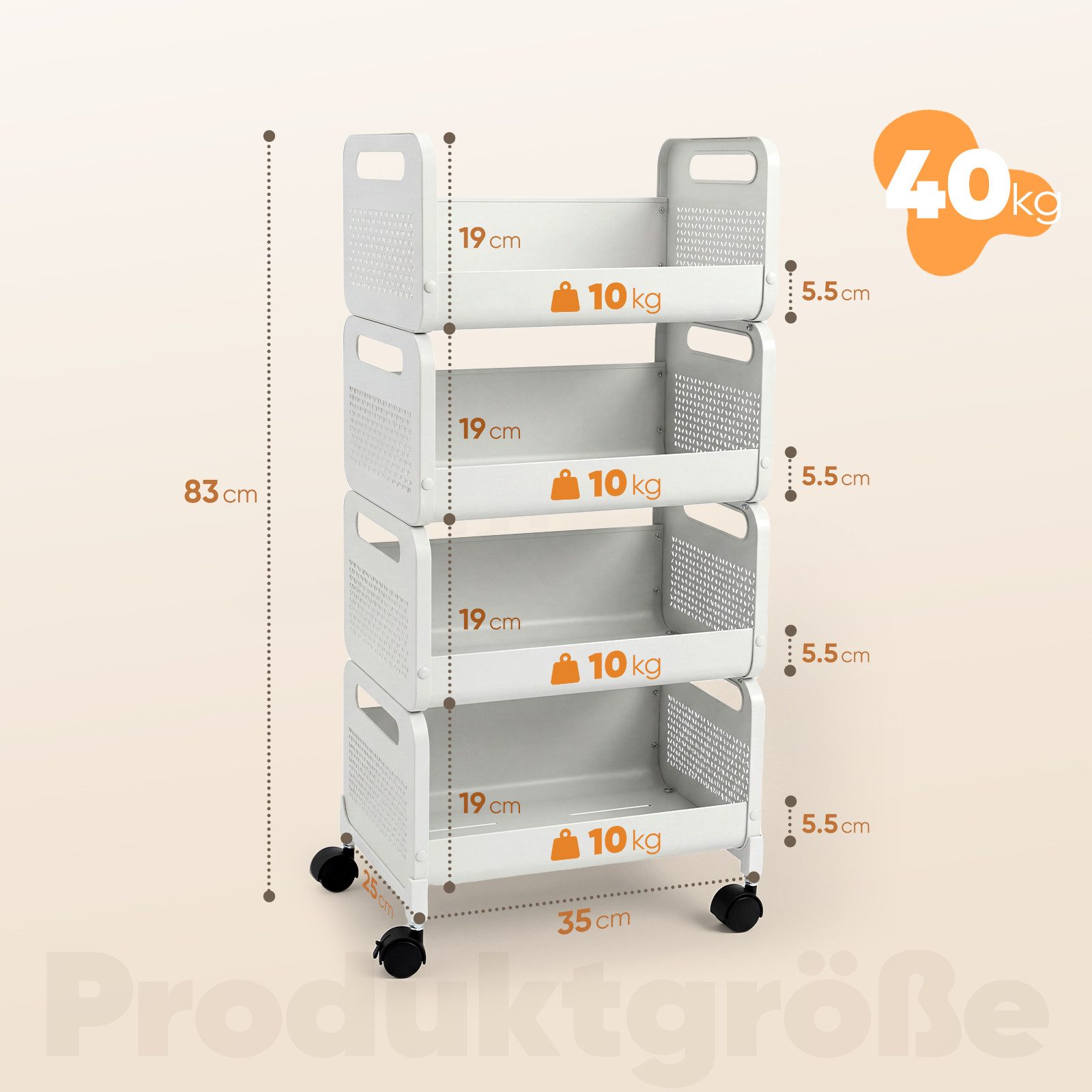 Sekey Küchenwagen Rollwagen 25 cm breit, servierwagen mit rollen, 25×35×83cm, gemüseregal küchenwagen Metall Aufbewahrungsregal