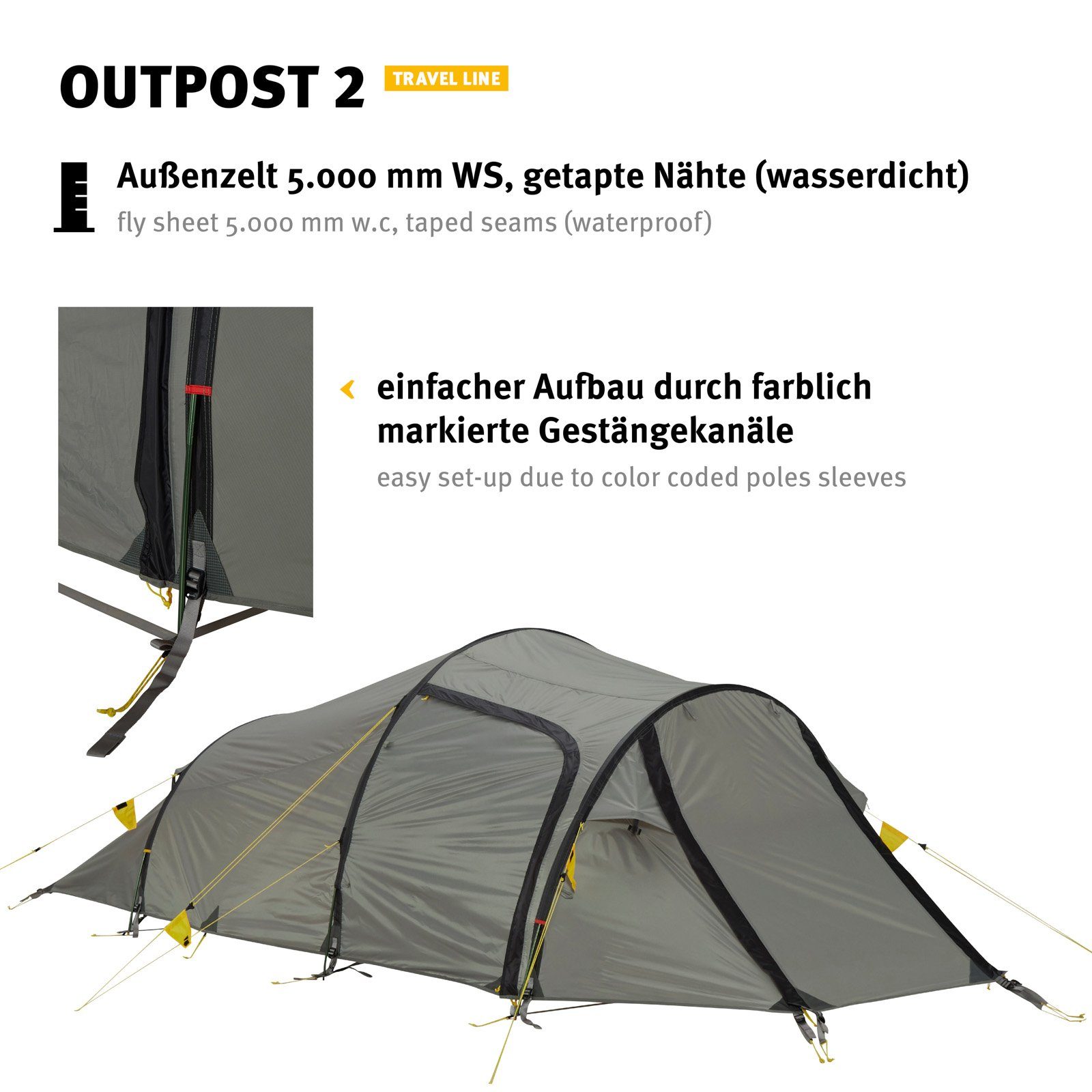 Wechsel Tunnelzelt Trekkingzelt Outpost 2 Personen Camping, Fahrrad Tunnel Zelt Biwak 3,3 kg