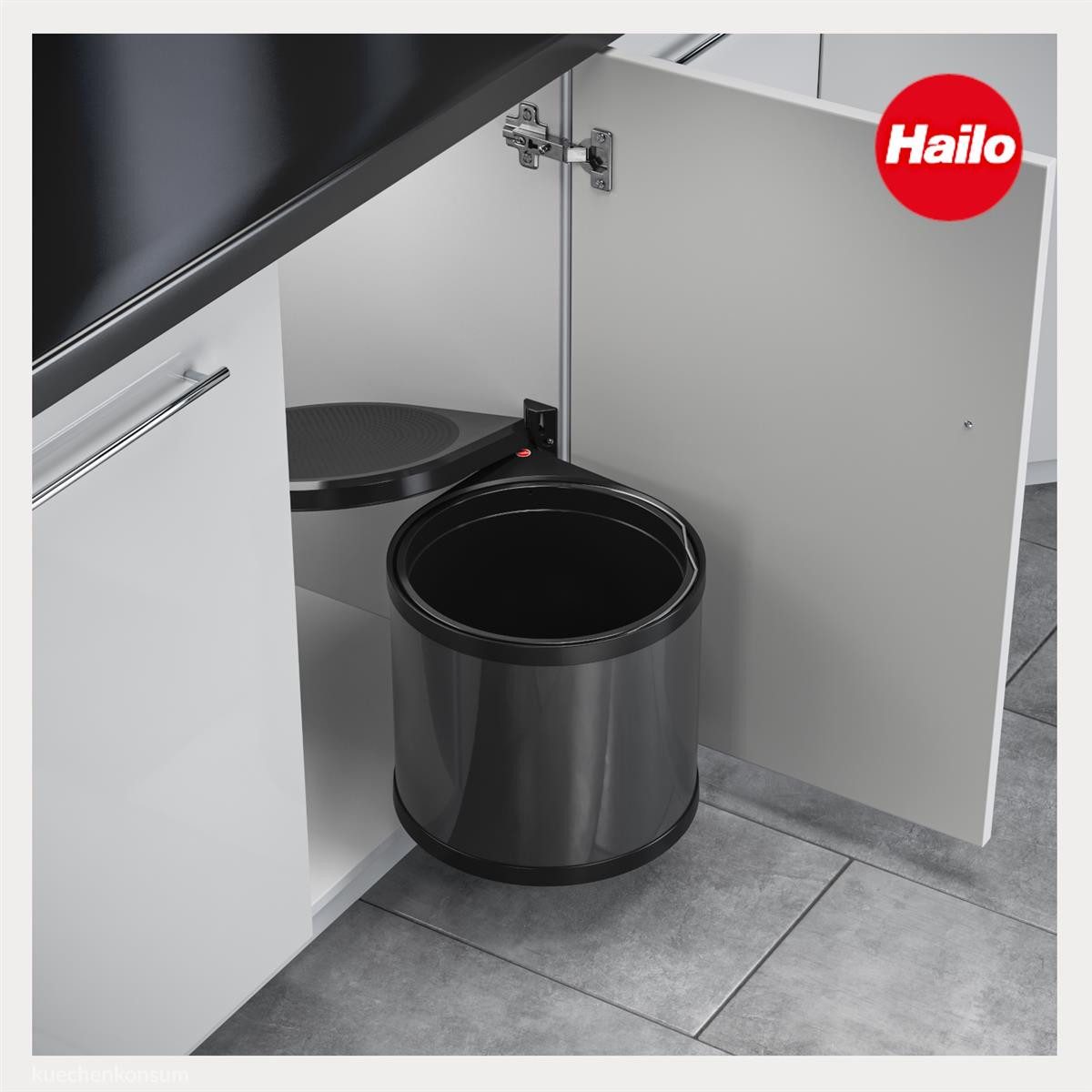 Hailo Einbaumülleimer Hailo Abfallsammler 3512071 Mono 12 Liter Dunkelgrau Schwarz, für Schrankbreite ab 400 mm mit Drehtür