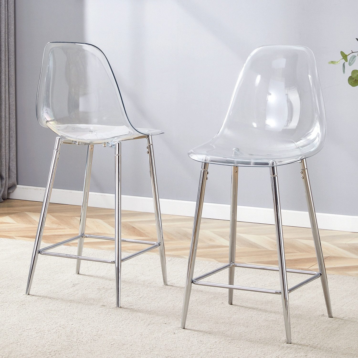 ANYSUN Barhocker 2er-Set,Transparente Barhocker in Tresenhöhe (65 cm)Modernes Barhocker (Tresenhocker mit Rückenlehne Fußstütze,Metallgestell, 2 St), Barhocker für Kücheninseln,Küche, Esszimmer,Belastbar bis 120 kg