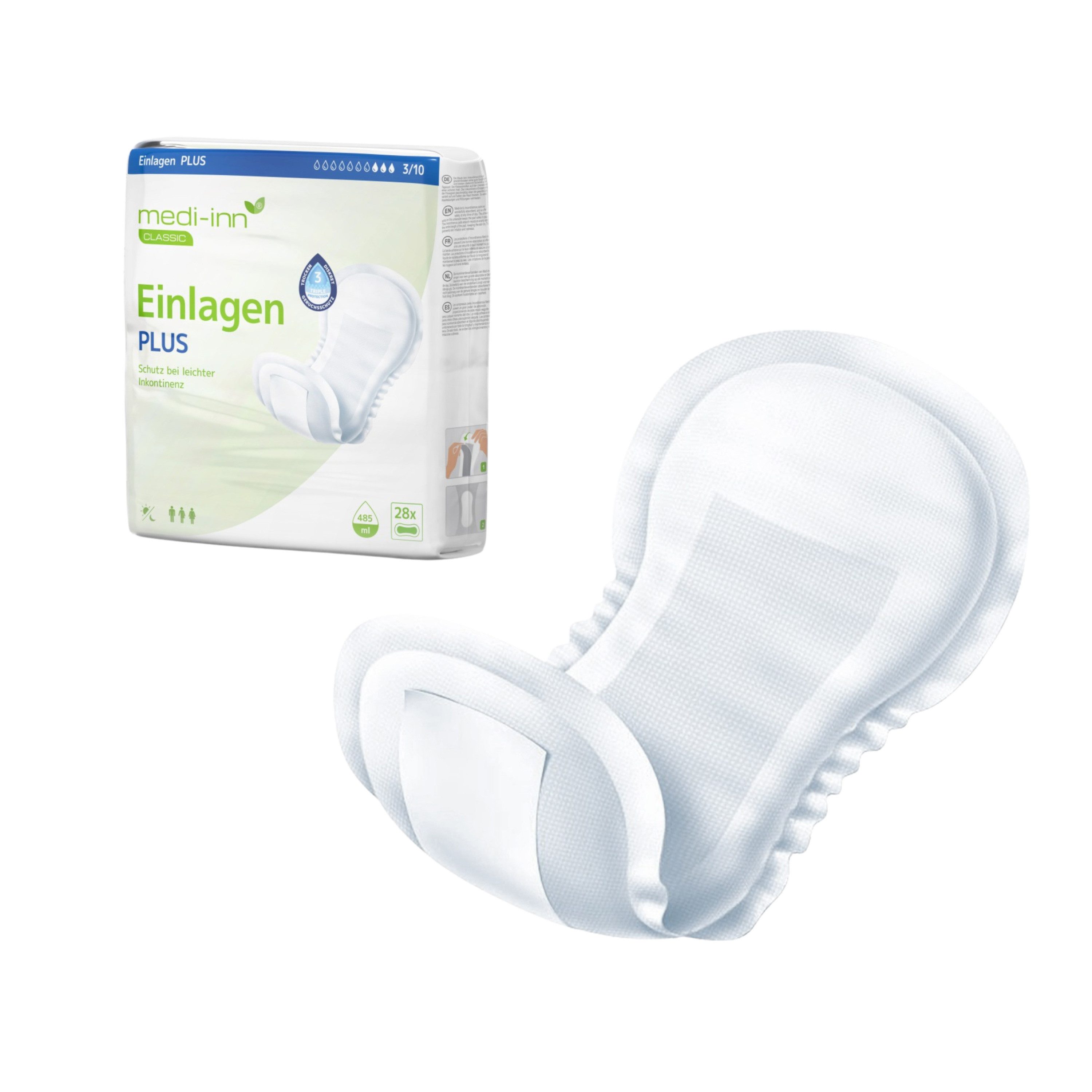 Medi-Inn CLASSIC Inkontinenz-Einlage Inkontinenz-Einlagen PLUS, 3 Tropfen, Unisex-Passform, weiß, 3 von 10 Tropfen, PLUS Gr., 168-St.