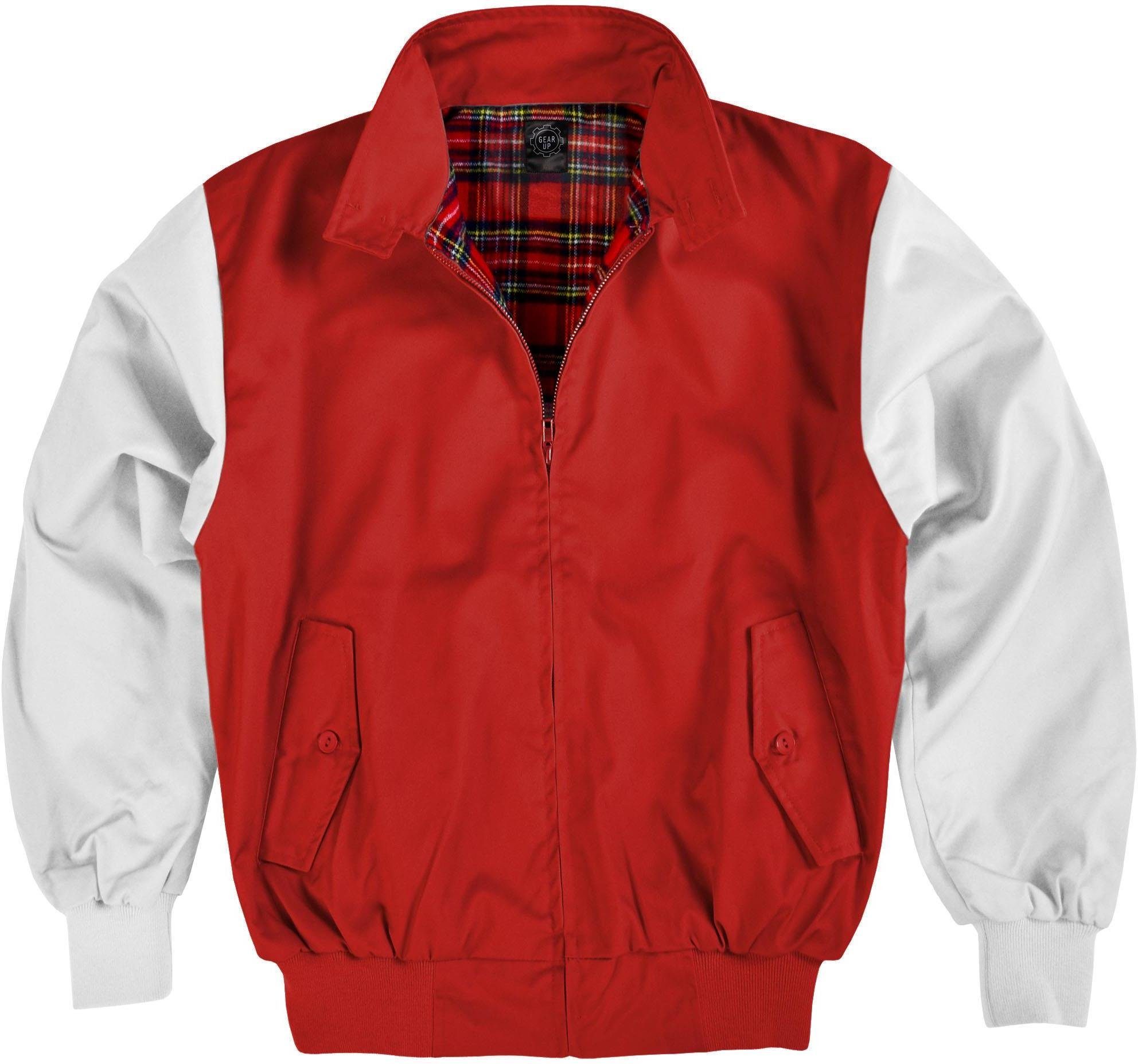 normani Blouson Herren Harrington mit Karofutter Innenfutter English Retro Rot/Weiß Jacke Style Blouson kariertem