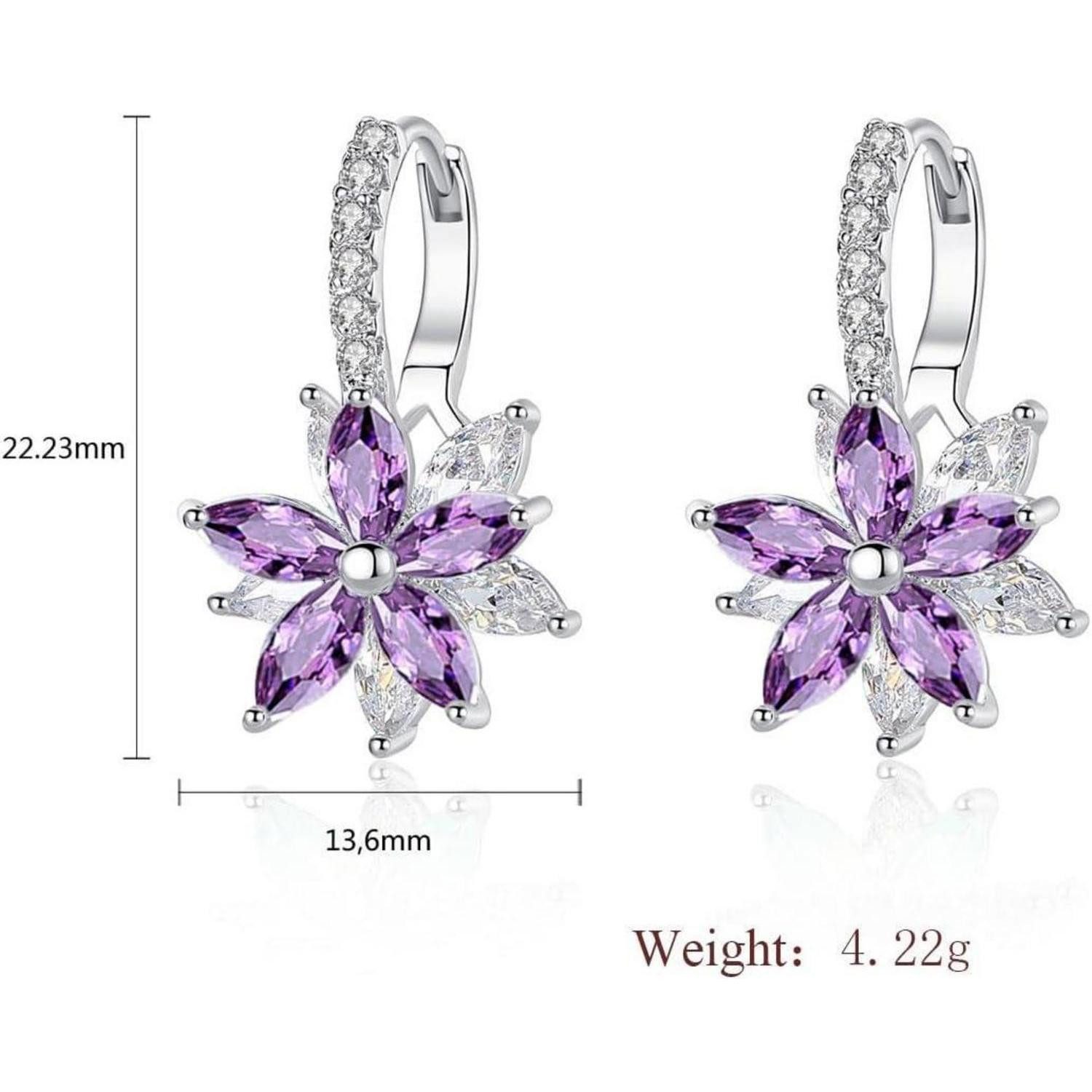 LuxusKollektion Klappcreolen Damen Creolen Ohrringe Silber Blumen Zirkonia Geschenkbox Lila