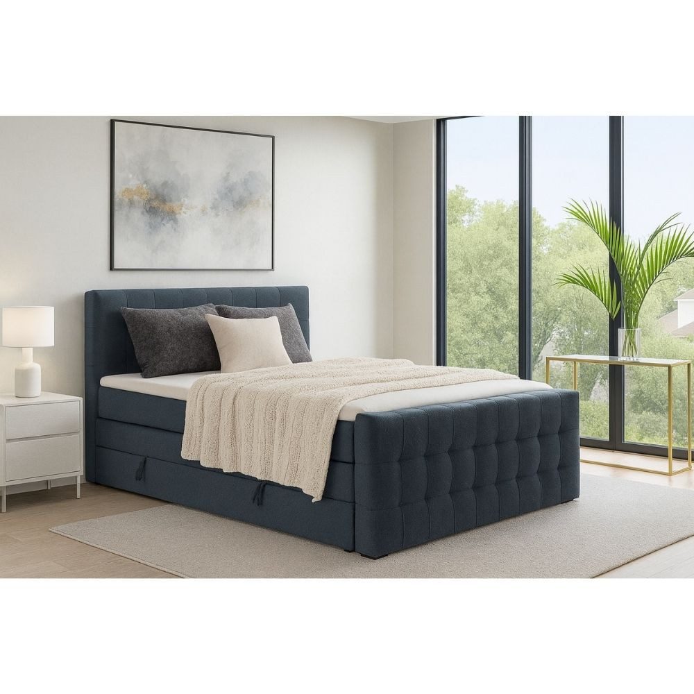 AN FURNITURE STORE Boxspringbett ROYAL mit Bettkasten, Topper, gepolstertes Kopfteil, Bonellmatratze, 120x200 Bett + Topper, Boxbett, 2 Bettkasten