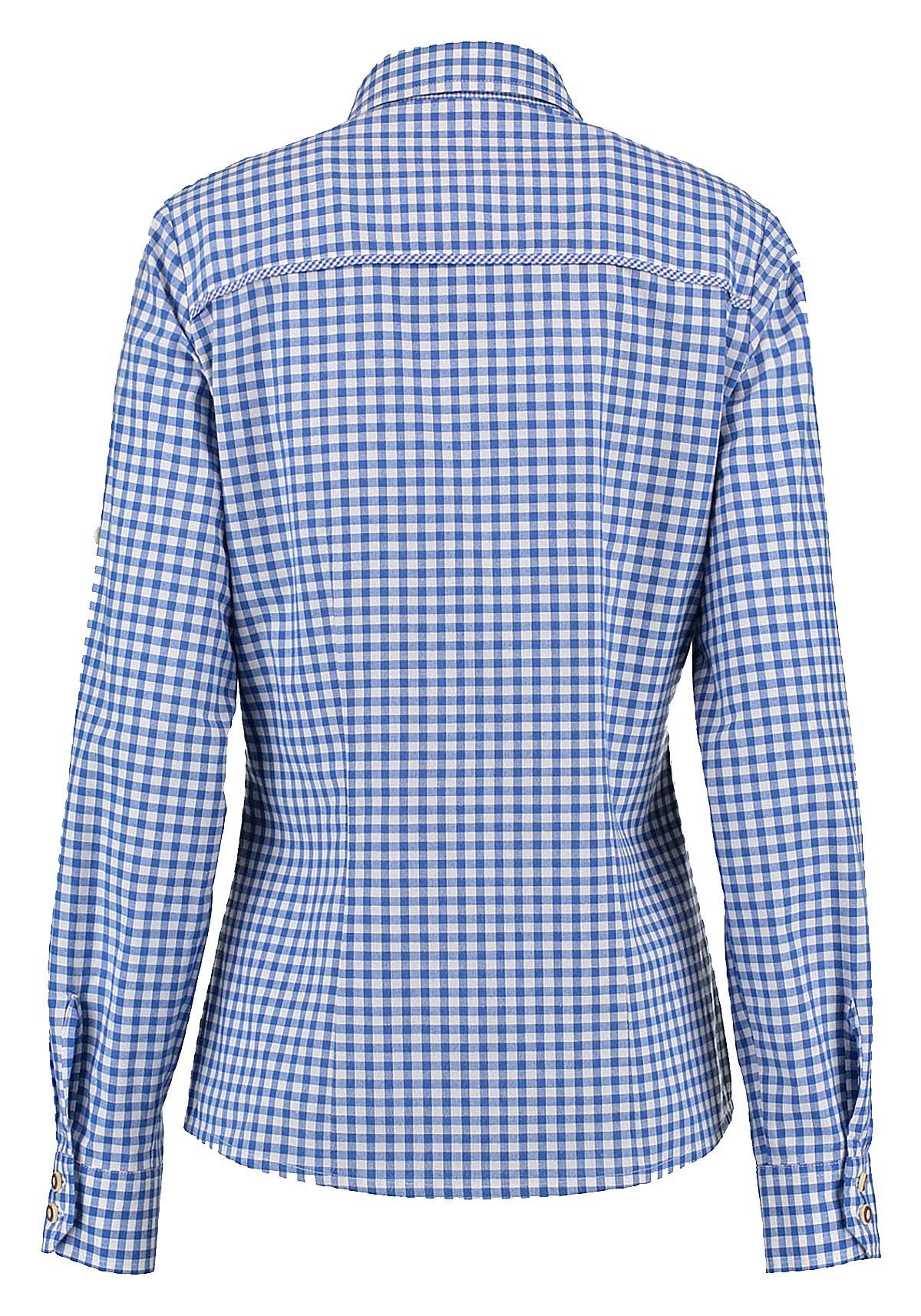 Moschen-Bayern Trachtenbluse Trachtenbluse Damen Bluse Damenbluse Langarm + Kurzarm -Oktoberfest + Lederhose kariert Karo Blau Damenbluse, Trachtenbluse, Bluse, – Bild 4 von 5