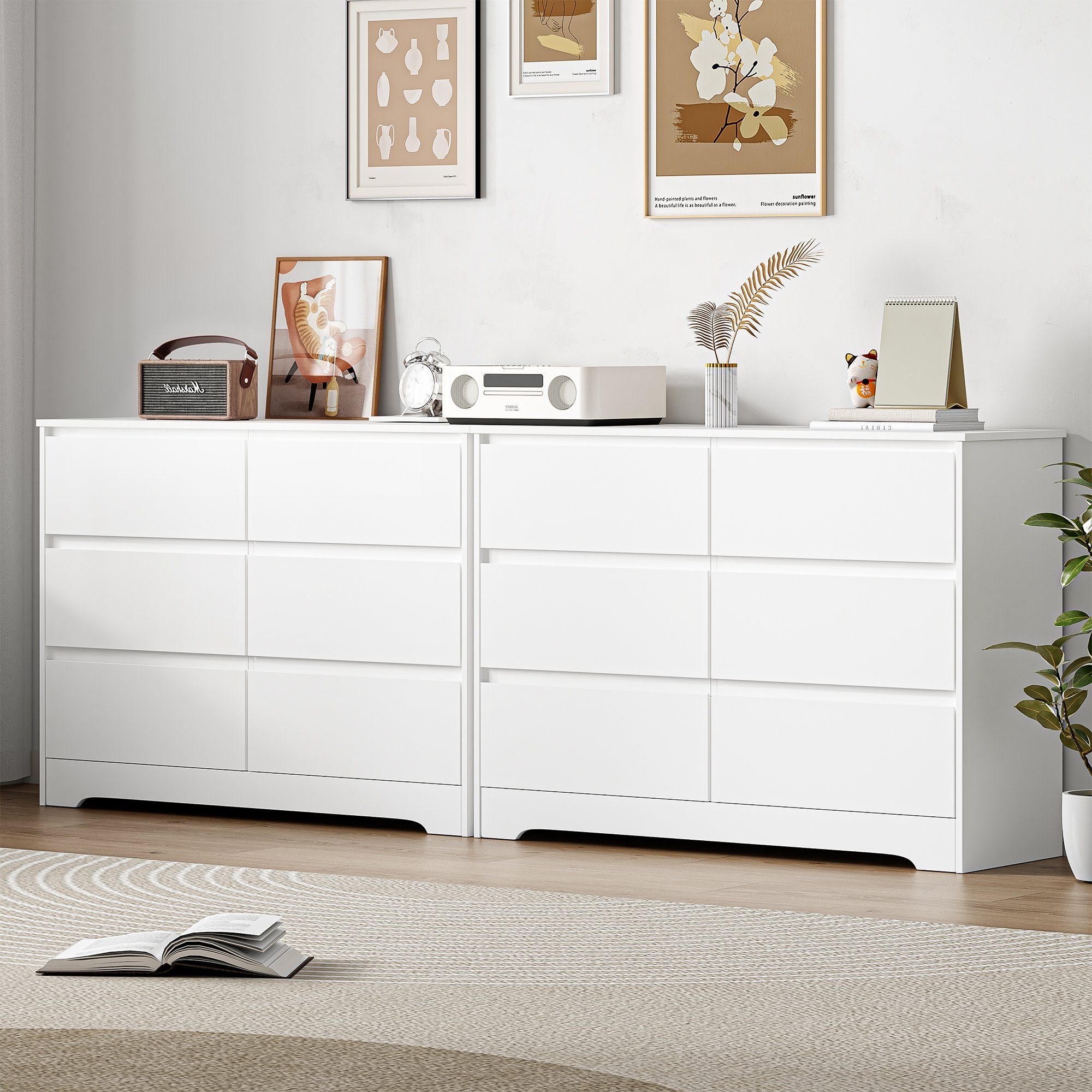 Homfa Kommode Sideboard Schubladenkommode Schubladenschrank, mit 6 Schubladen, Schlafzimmer Wohnzimmer, weiß, 120x40x82cm