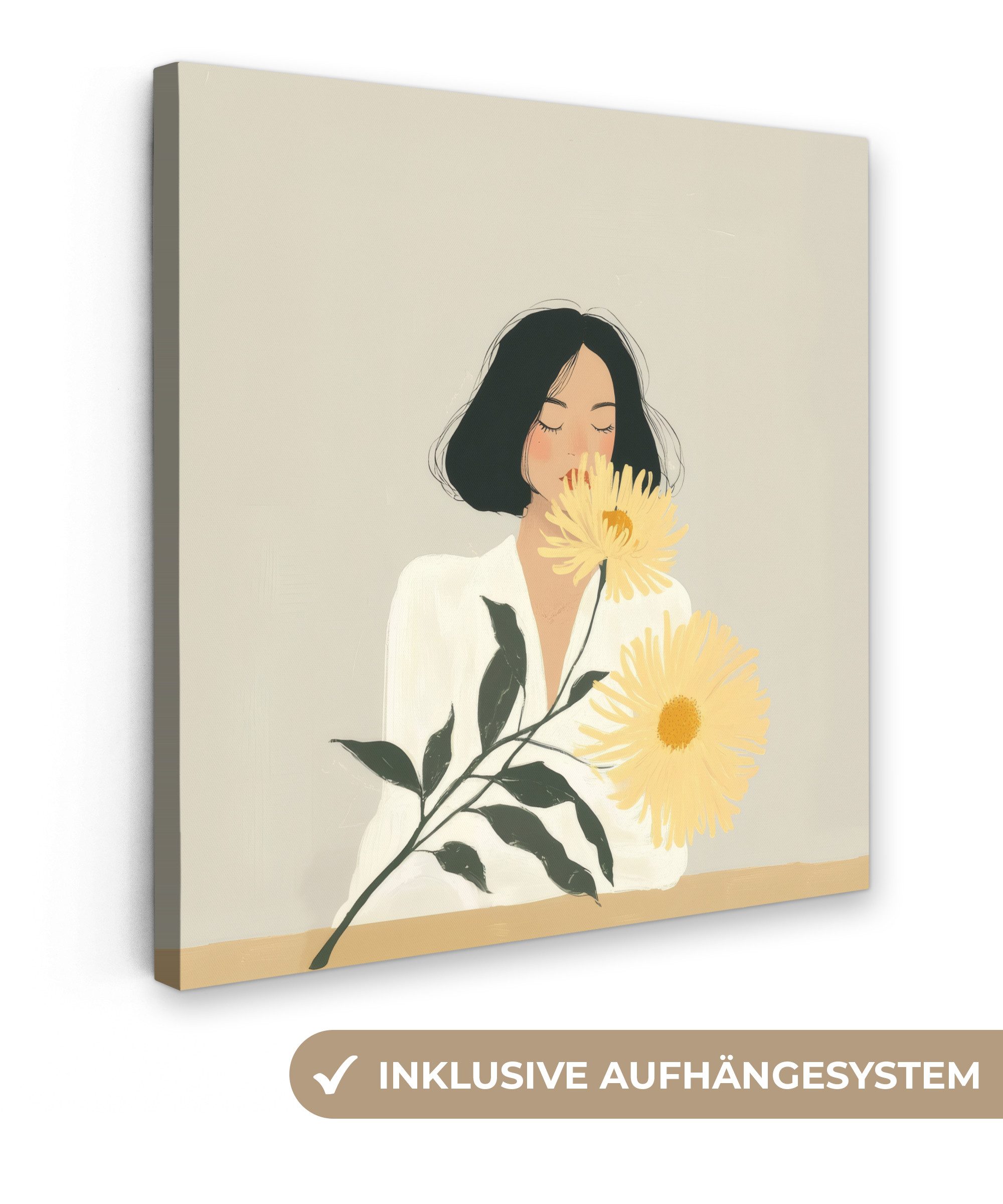 OneMillionCanvasses® Leinwandbild Frau - Blume - Gelb - Minimalistisch, Fot günstig online kaufen