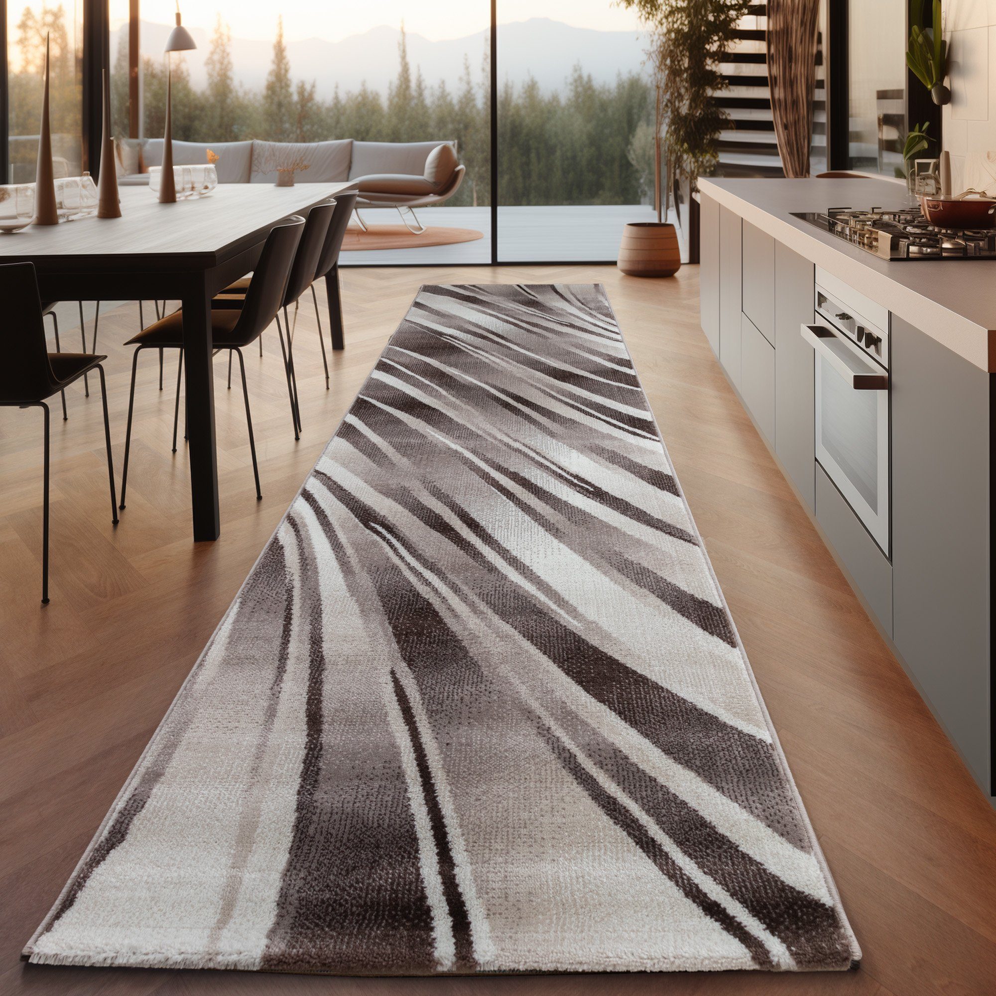 SIMPEX24 Designteppich Abstrakt Wellen Design, Läufer, Höhe: 12 mm, Kurzflor Teppich Wohnzimmer Abstrakt Wellen Design Verschidene Größen