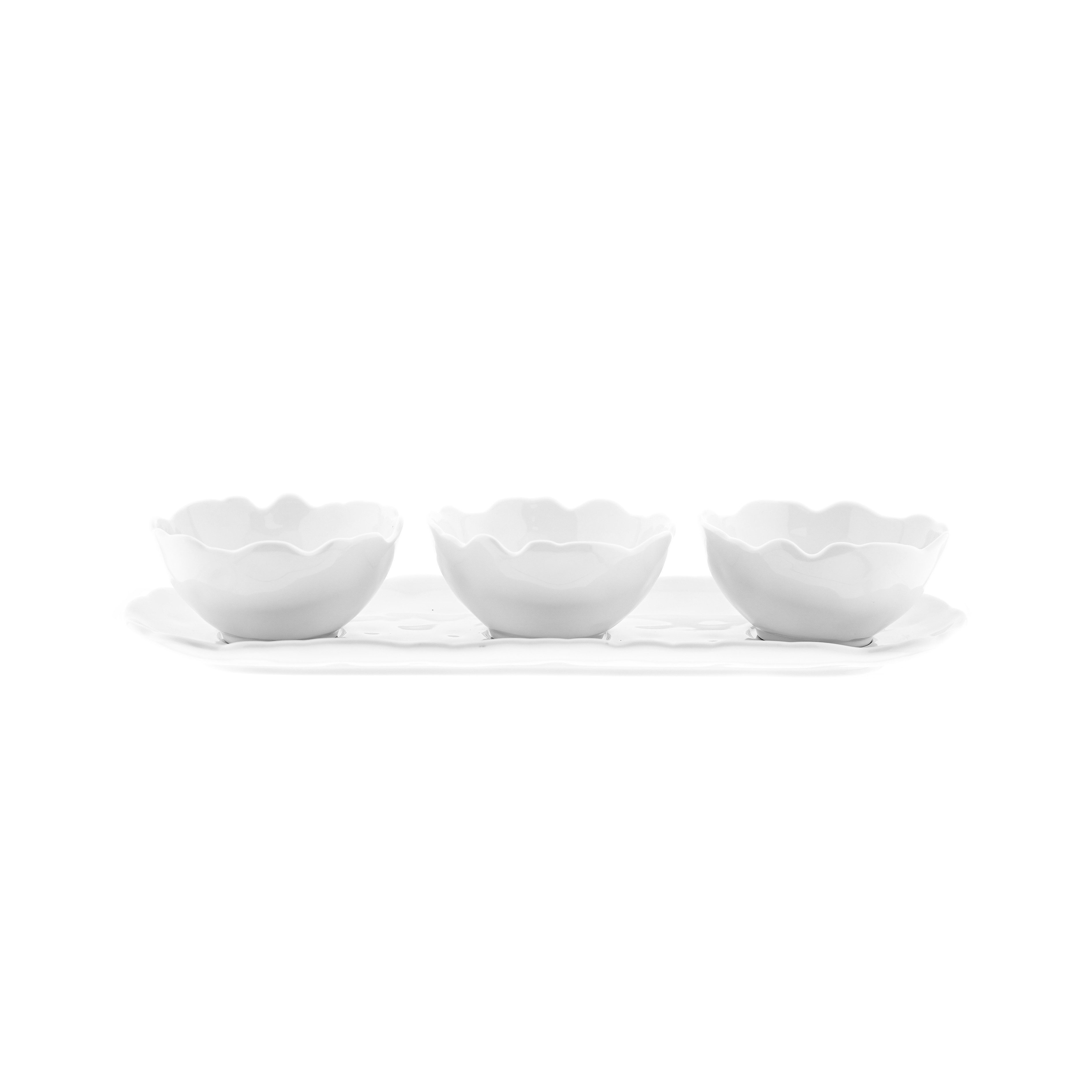 Mulex Snackschale Alya 4-tlg. Snackschalen in Wave-Style - 3 Schälchen & 1 Servierteller, (4-tlg), aus hochwertigem Porzellan