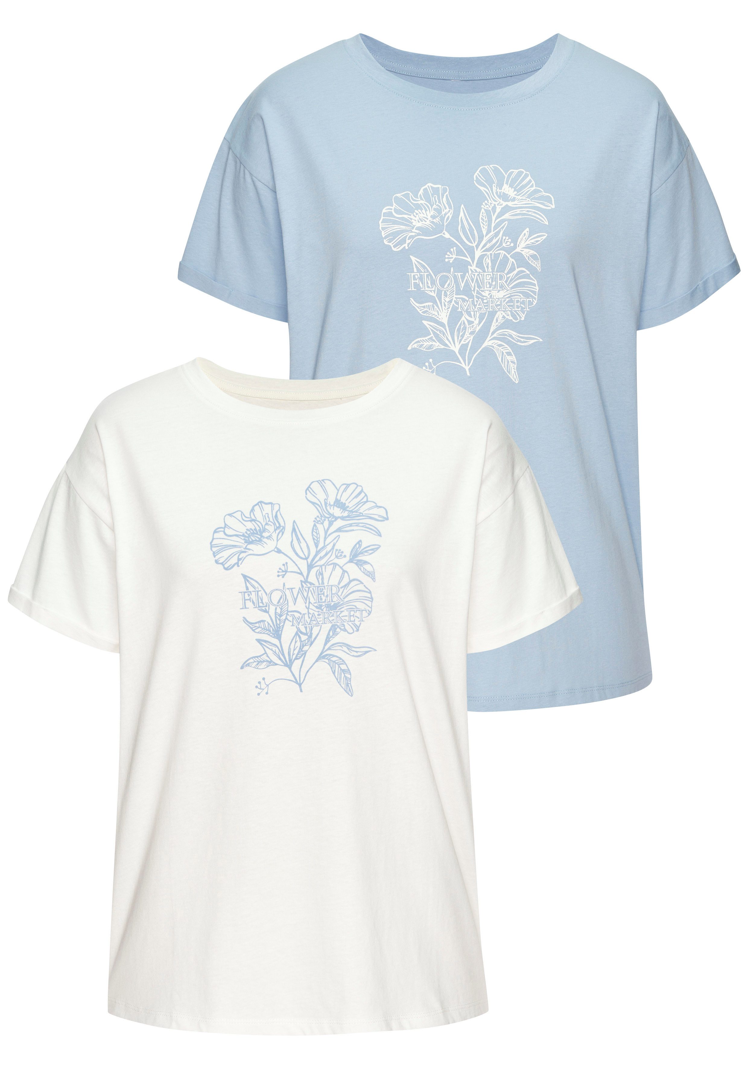 Vivance by Lascana T-Shirt mit Frontdruck (2er-Pack) aus hochwertiger Bio-Baumwolle