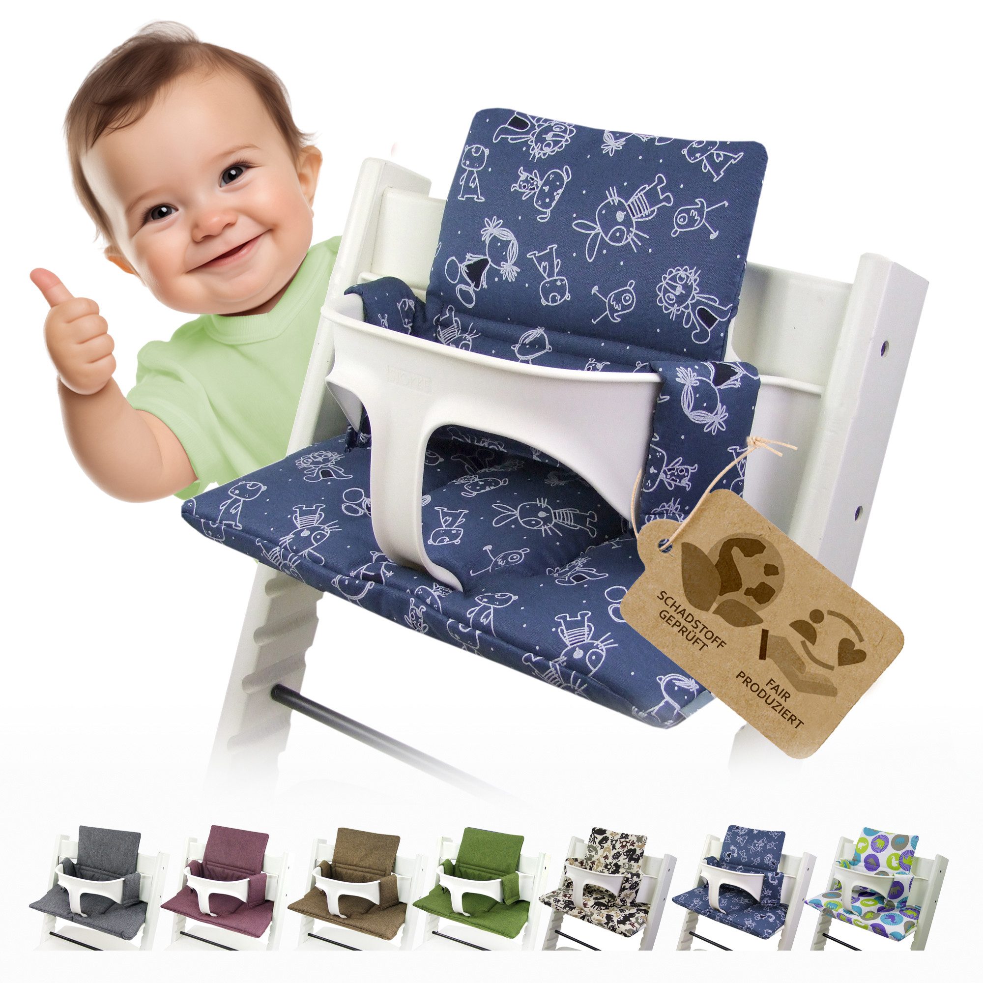 BambiniWelt by Rafael K. Hochstuhlauflage Ersatzbezug Bezug Sitzkissen kompatibel mit Stokke Tripp Trapp Mod. 2, (Sitz- und Rückenkissen), abnehmbar, robust