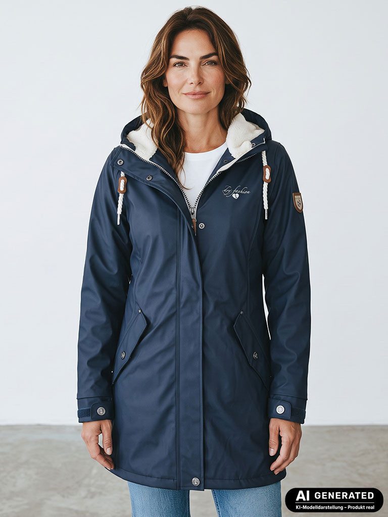 Dry Fashion Regenmantel Malmö Damen Regenjacke Teddy-Fleece-Futter - Outdoor-Jacke Wasserdicht Winddicht, Verschweißte Nähte, 2-Wege-Reißverschluss abgedeckt, Kapuze