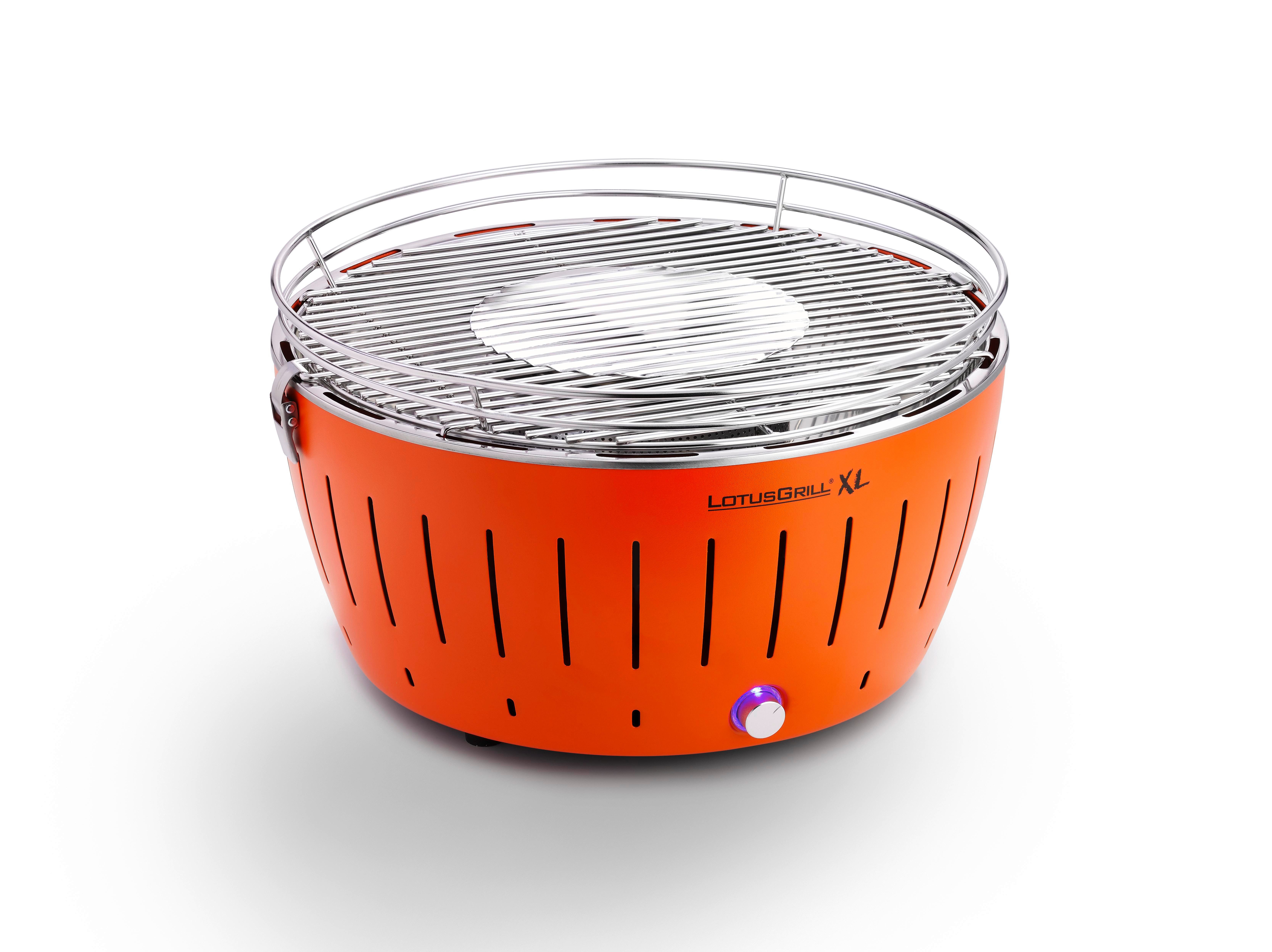LotusGrill Holzkohlegrill LotusGrill XL Starter-Set Mandarinenorange mit USB-Anschluß 5 teilig