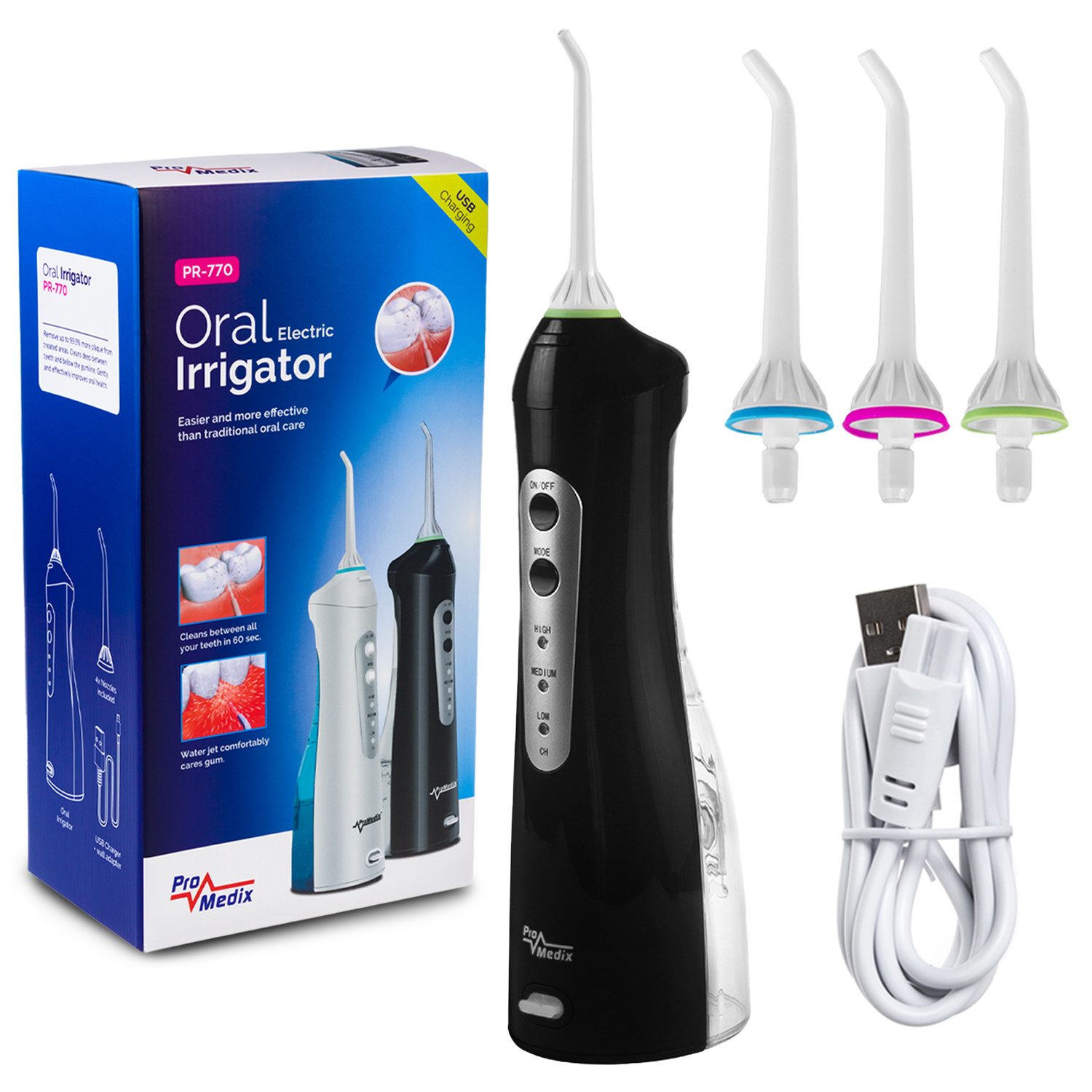 Promedix Munddusche PR-770, Aufsätze: 4 St., Elektrische Munddusche Reisemunddusche Irrigator