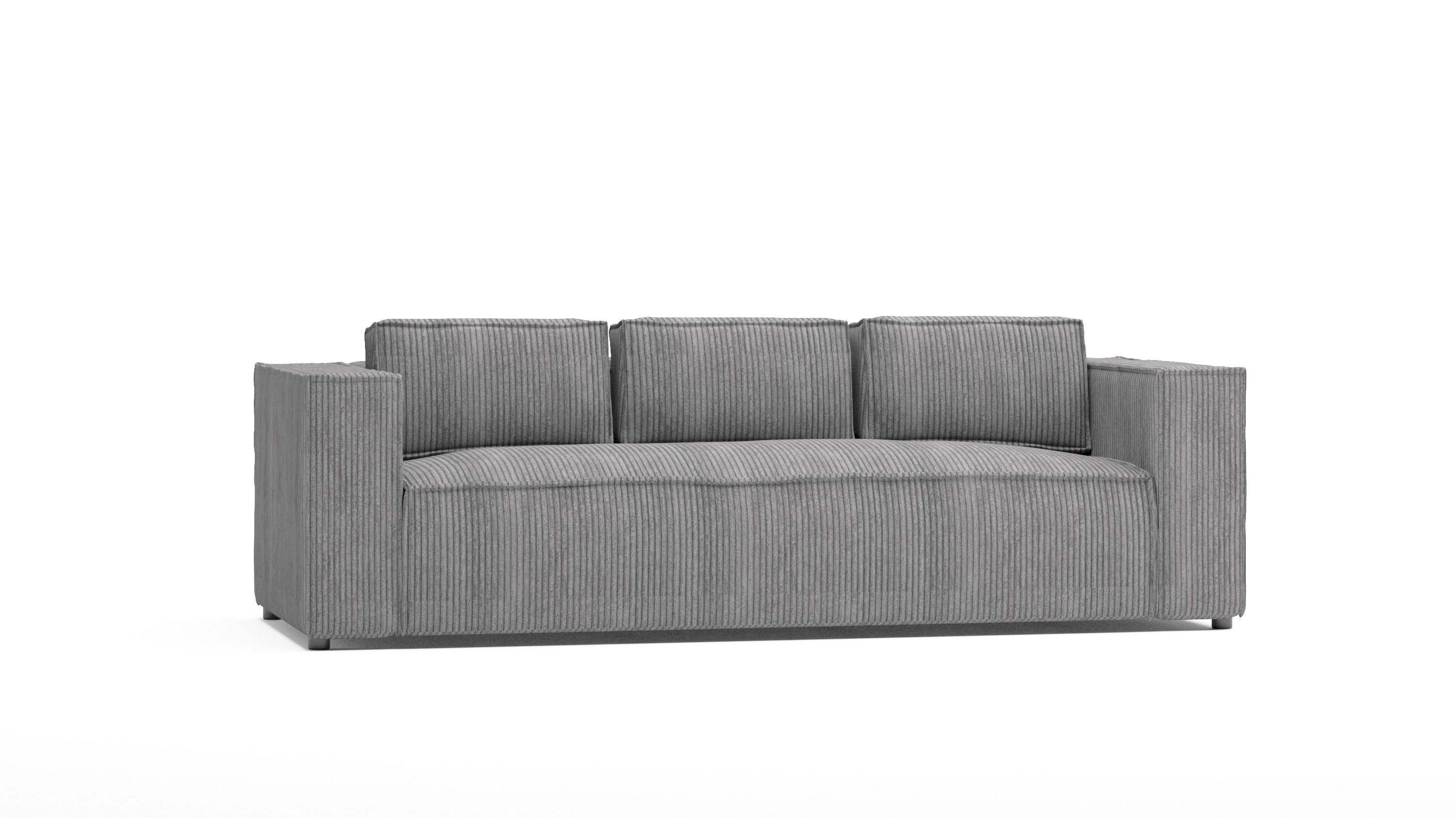 Möbel sofa Cord 3-Sitzer Wellenfederung mit 1 S-Style Hellgrau Teile, Renne,