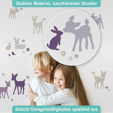 lovely label Wandsticker Häschen & Rehe lila/grau/beige - Wandtattoo Kinderzimmer Baby