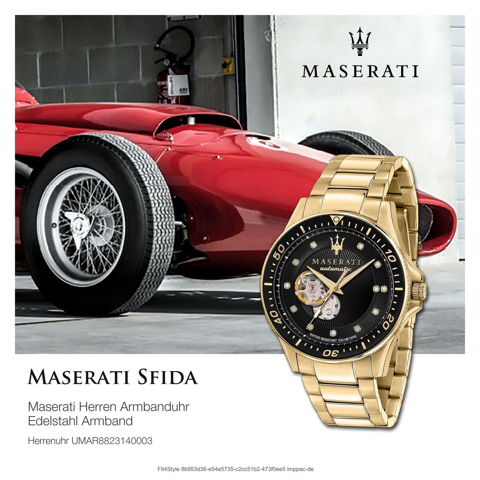 Made-In Maserati rund, (ca. 44mm) Quarzuhr Herrenuhr MASERATI groß Italy Edelstahlarmband, Edelstahl, SFIDA Herrenuhr