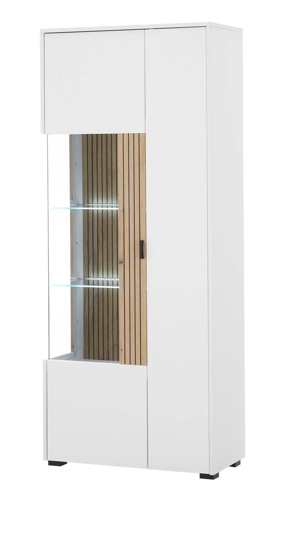 Furn.Design Standvitrine Merced (Vitrinenschrank in weiß mit Eiche, 75 x 180 cm) Soft-Close