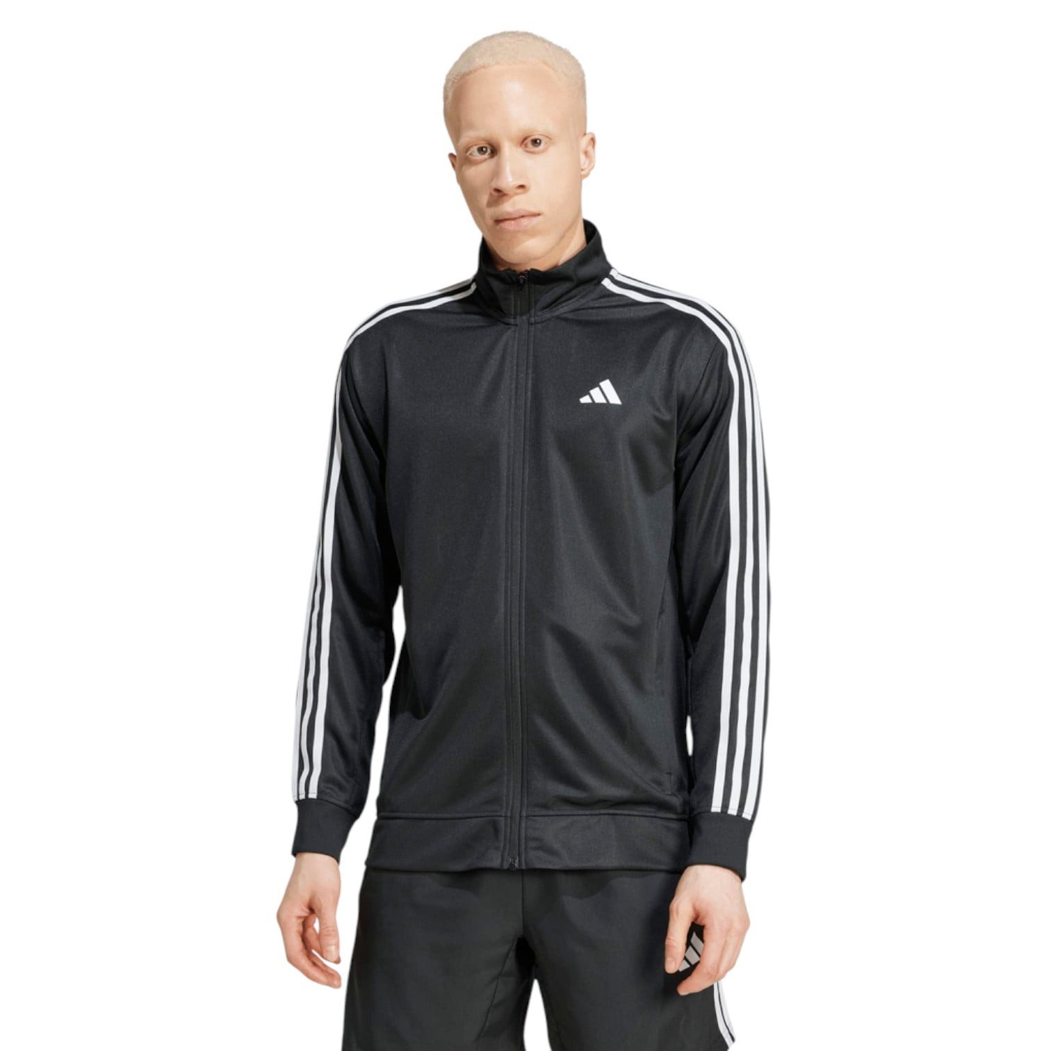 Trainingsjacke Essentials 3-Streifen Full Zip (atmungsaktiv) schwarz Herren