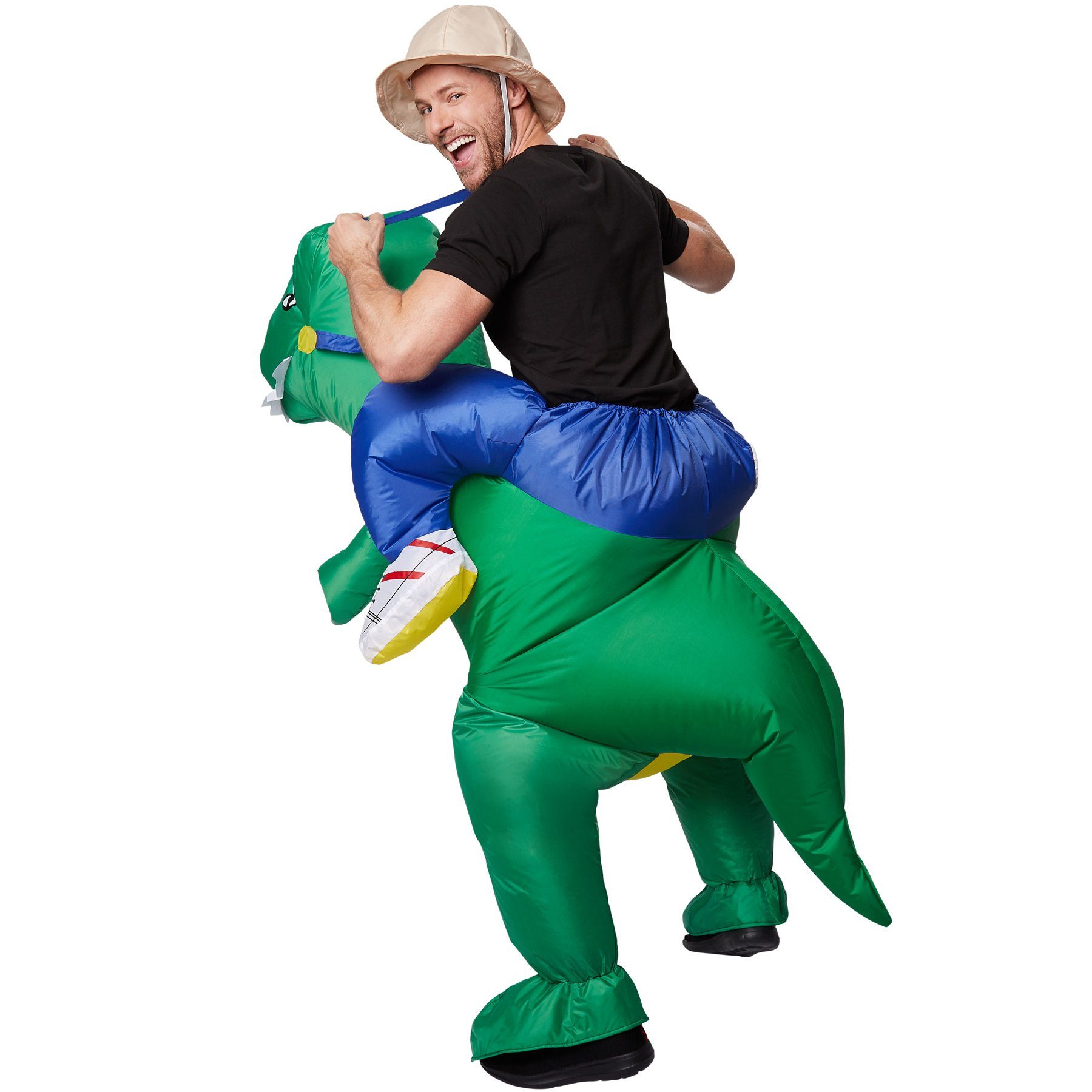 dressforfun Kostüm T-Rex/Aufblasanzug, in schwarz/grün, Gr. Einheitsgröße, Inkl. Hut, Perfektes Kostüm für Fasching, Uneingeschränkte Bewegungsfreiheit