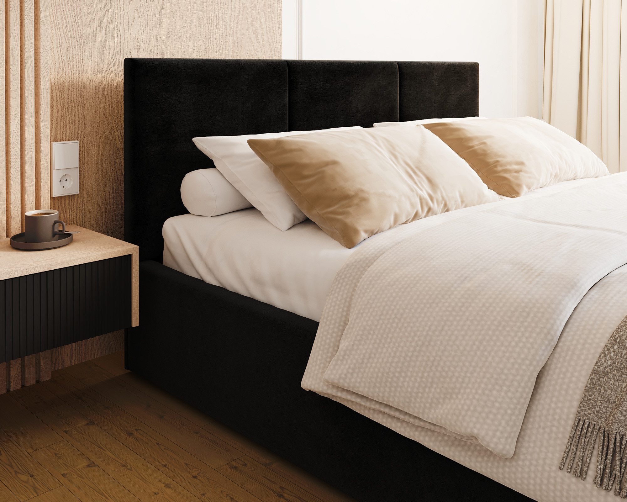 thematys Polsterbett mit Bettkasten & Lattenrost – Stauraumbett Velours 120x200–180x200 (Optional mit 28 cm H3/H4 Taschenfederkern oder 23 cm Taschenfederkern-Matratze H2)