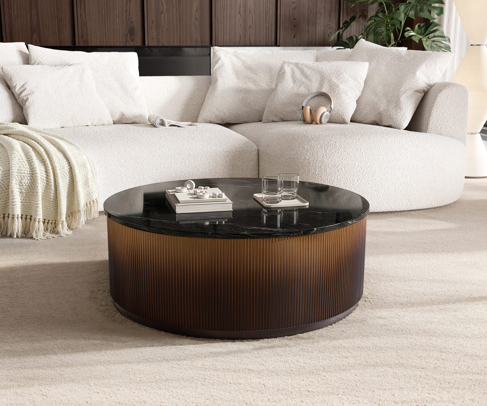 DELIFE Couchtisch Fiorano, Marmor Schwarz Silber 90x90 cm Metall Gold Ombre