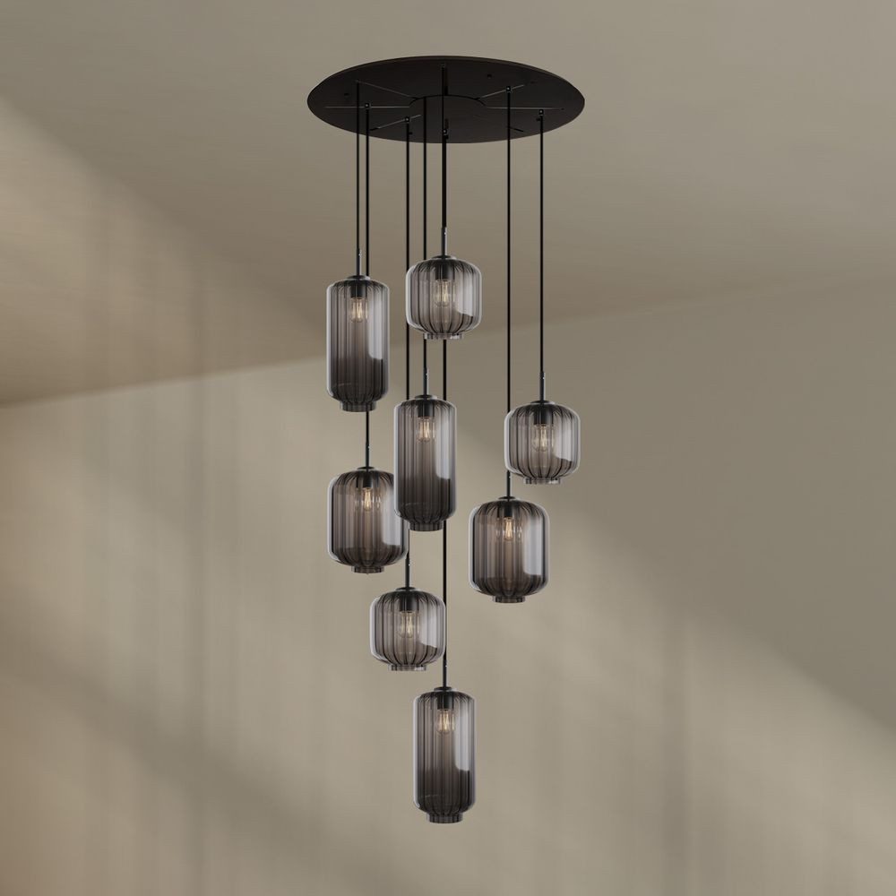 s.luce Pendelleuchte Velo Galerieleuchte 8-flg Ø80cm Baldachin Ø18/20/25cm Rauch