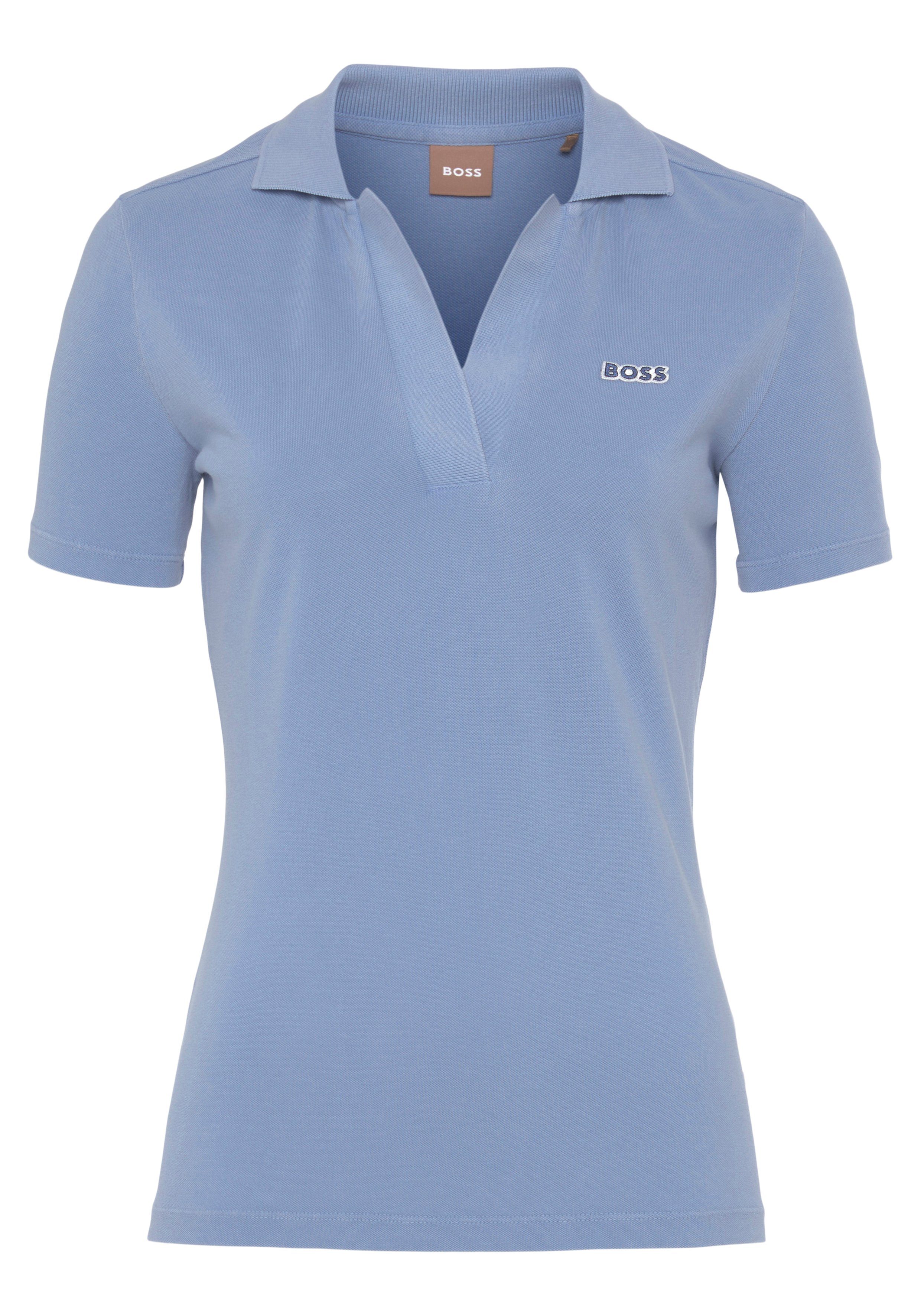 BOSS ORANGE Blusenshirt mit Labelstickerei an der linken Brust open_blue