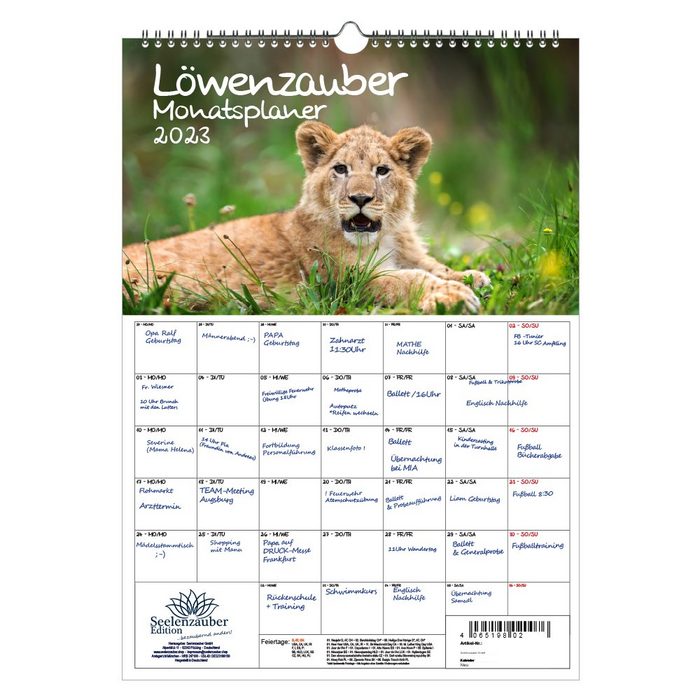 Seelenzauber Wandkalender Löwenzauber Planer DIN A3 - Kalender für 2023 Löwen und Löwenbabys -