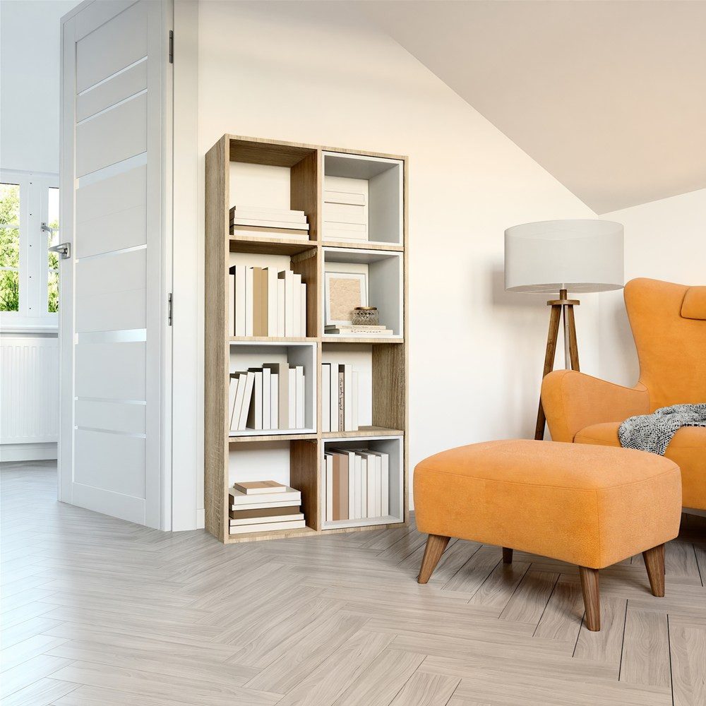Raumhirsch Furniture Standregal Regal, Standregal, Bücherregal mit 8 Fächern, Maße 75 x 30 x 147 cm, einfache Montage, für Bücher, Spielzeug und Wohnaccessoires