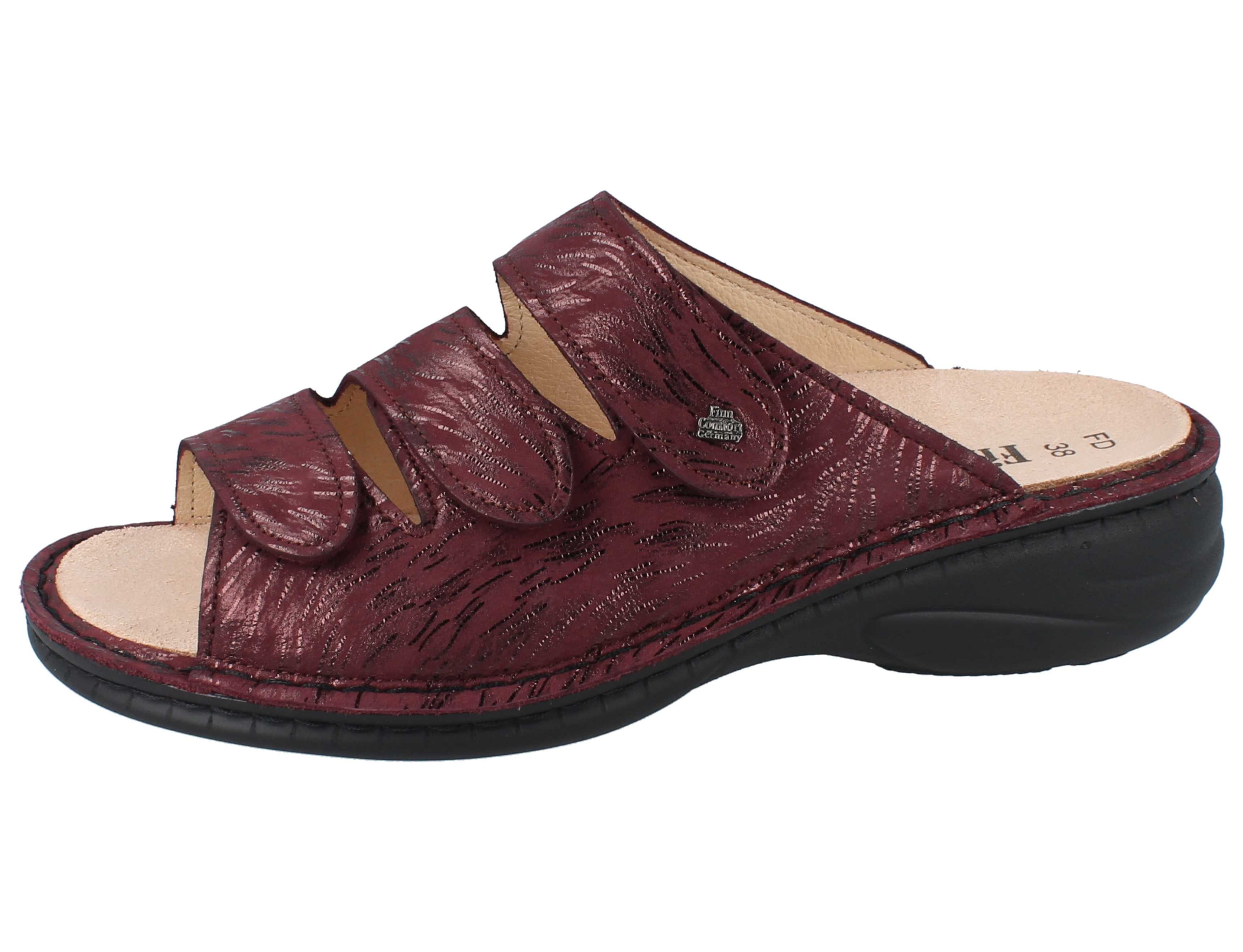 Finn Comfort FINN COMFORT Hellas Damen Pantolette bordo bedrucktes Nubukleder - Pantolette Wechselfußbett