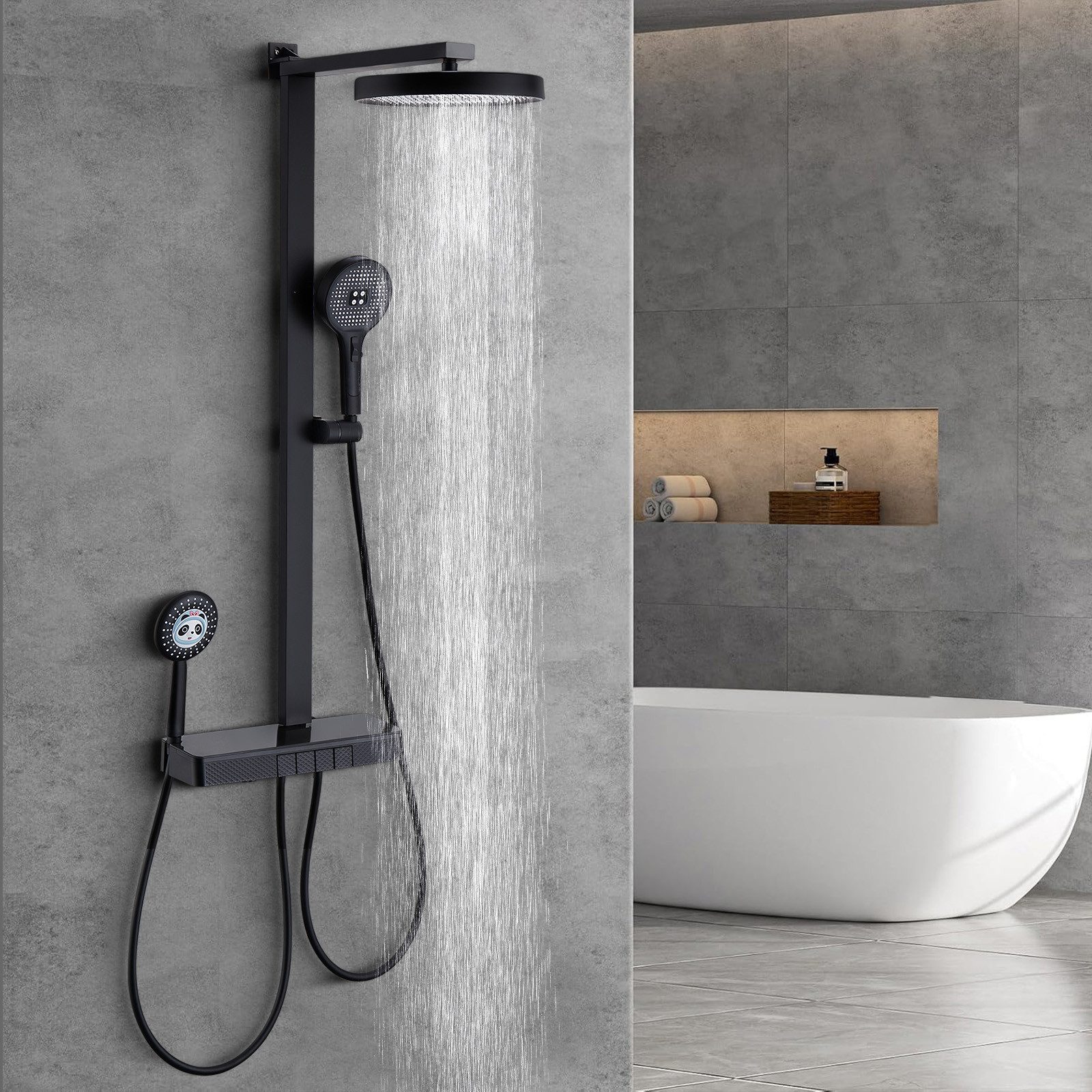 HOMELIVE Duschsystem mit Thermostat und Glasablage Ohne erneutes Bohren erf günstig online kaufen