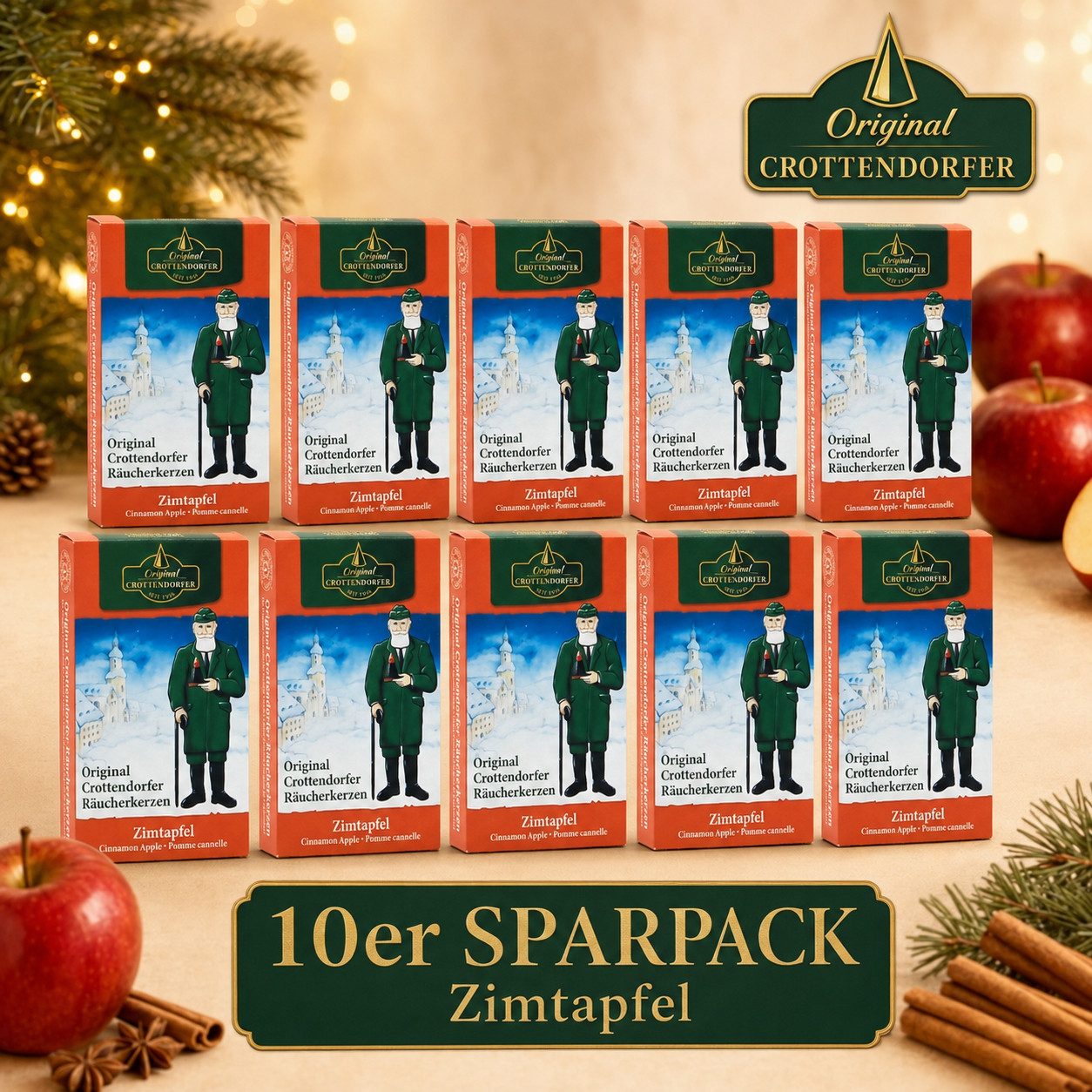 Crottendorfer Räucherkegel Crottendorfer Räucherkerzen 10er-Pack Zimtapfel (Packung, 10-St., Vorteilspack), 100% Made in Germany
