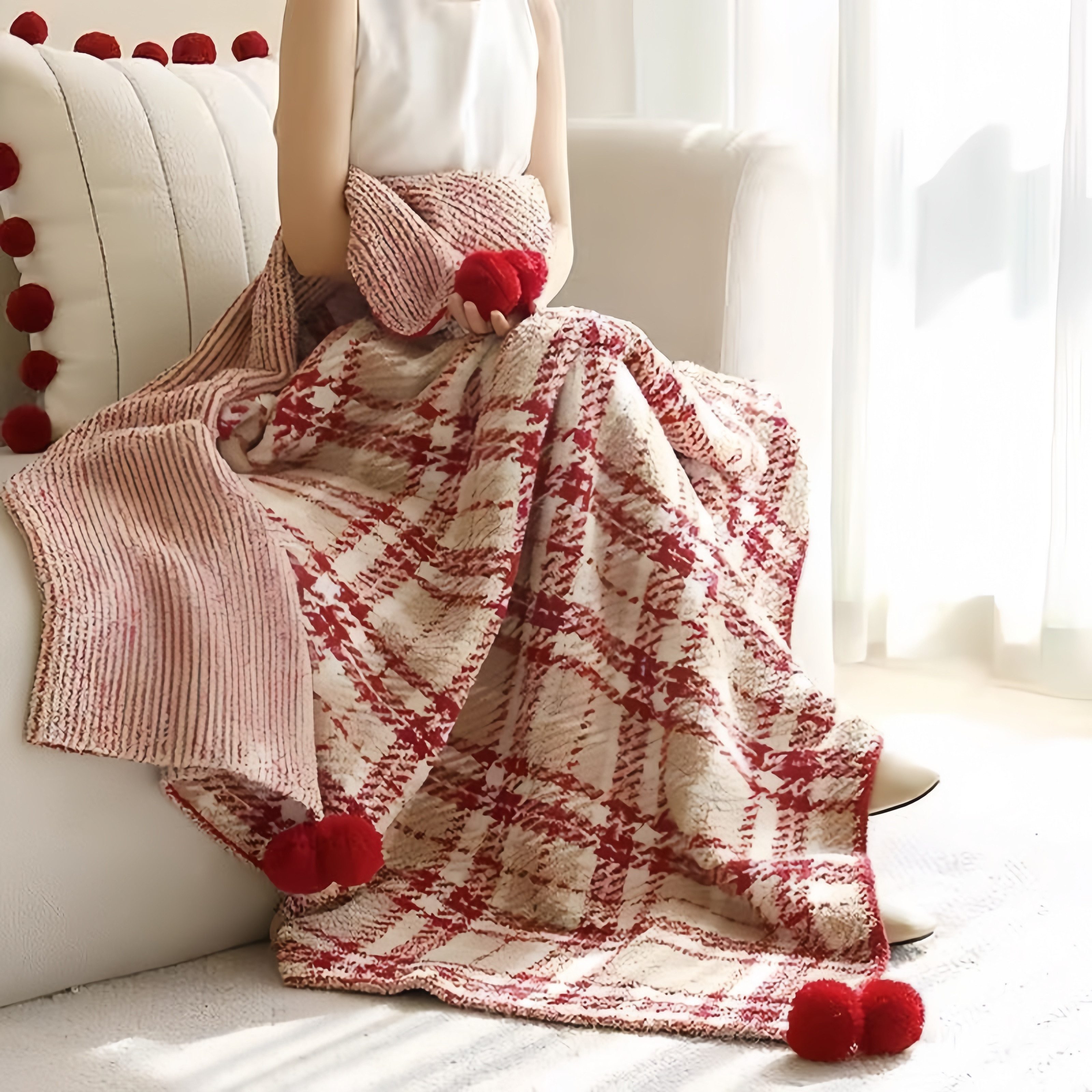 Plaid Weihnachts-Karo-Decke Sofadecke Kuscheldecke für Winter Deko120*160CM, FOUORTUNATE-BEE, Plaid Weihnachtsdecke Sofaüberwurf Schlaf- und Deko-Decke