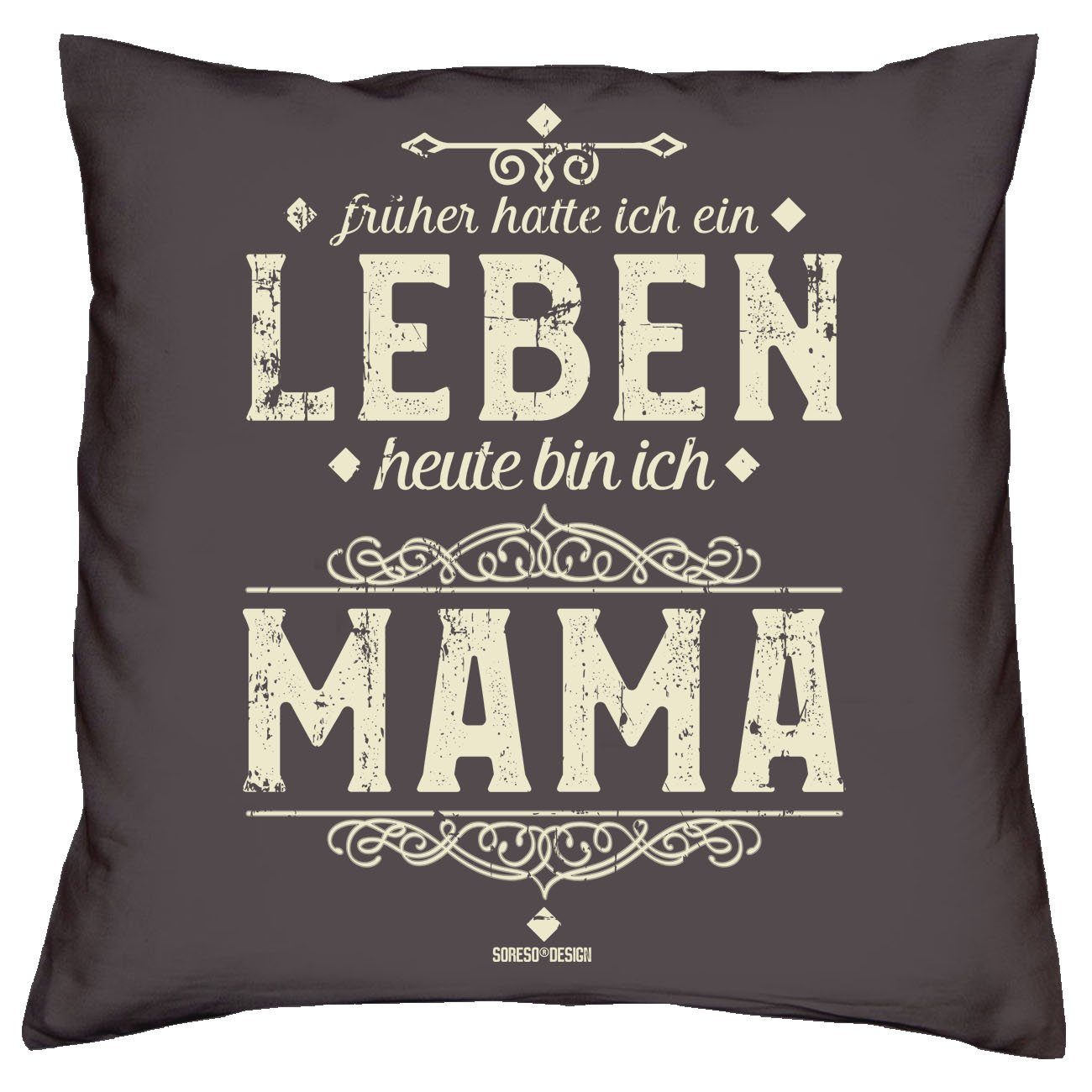 und Papa bin Geschenk Kissen-Set Heute Vater Dekokissen Soreso® Mutter Urkunden, Heute mit ich Mama anthrazit ich bin