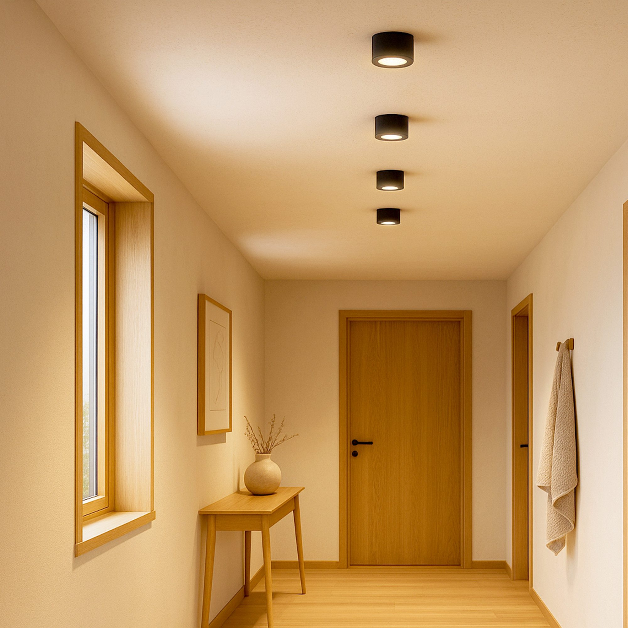 SSC-LUXon LED Aufbaustrahler LANTI Deckenspot schwarz schwenkbar mit LED Birne 4W 4-Stufen dimmbar, Warmweiß