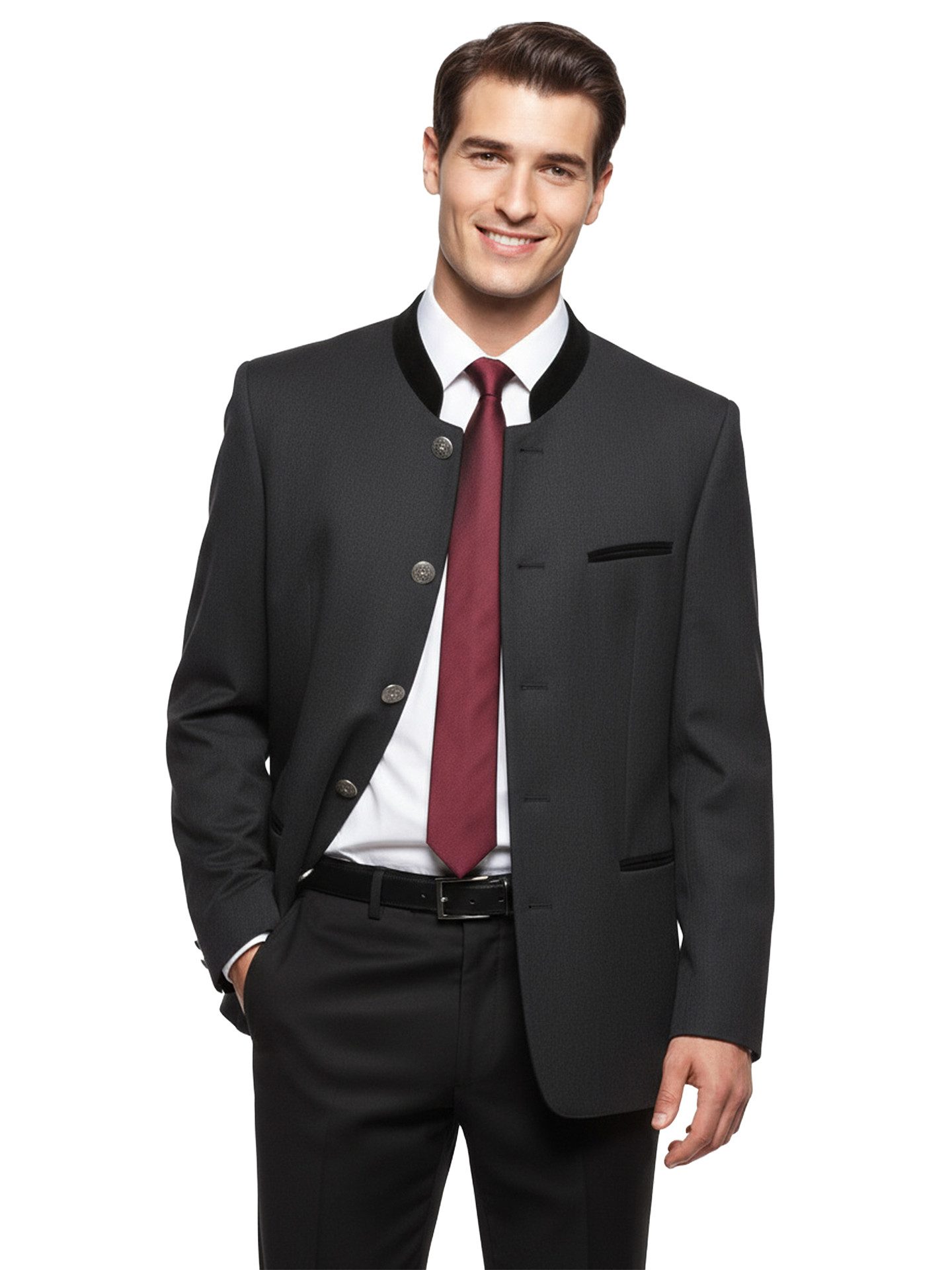 Moschen-Bayern Trachtenblazer Trachtenblazer Herren Trachtenjacke Trachtenjanker Blazer Schwarz Grau Stehkragen – Bild 3 von 5