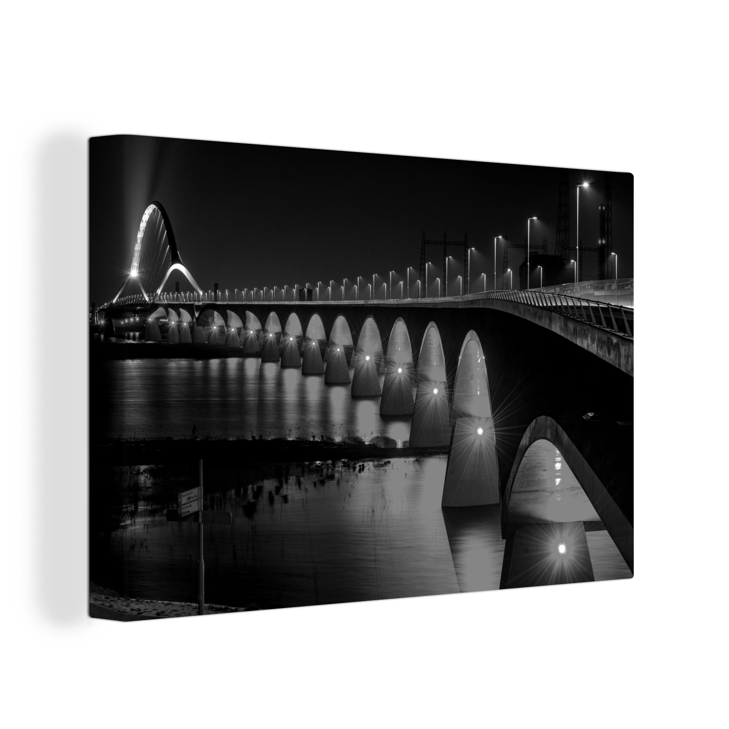 OneMillionCanvasses® Leinwandbild Beleuchtung der Waalbrücke in der niederländischen Stadt Nijmegen -, (1 St), Wandbild Leinwandbilder, Aufhängefertig, Wanddeko, 30x20 cm
