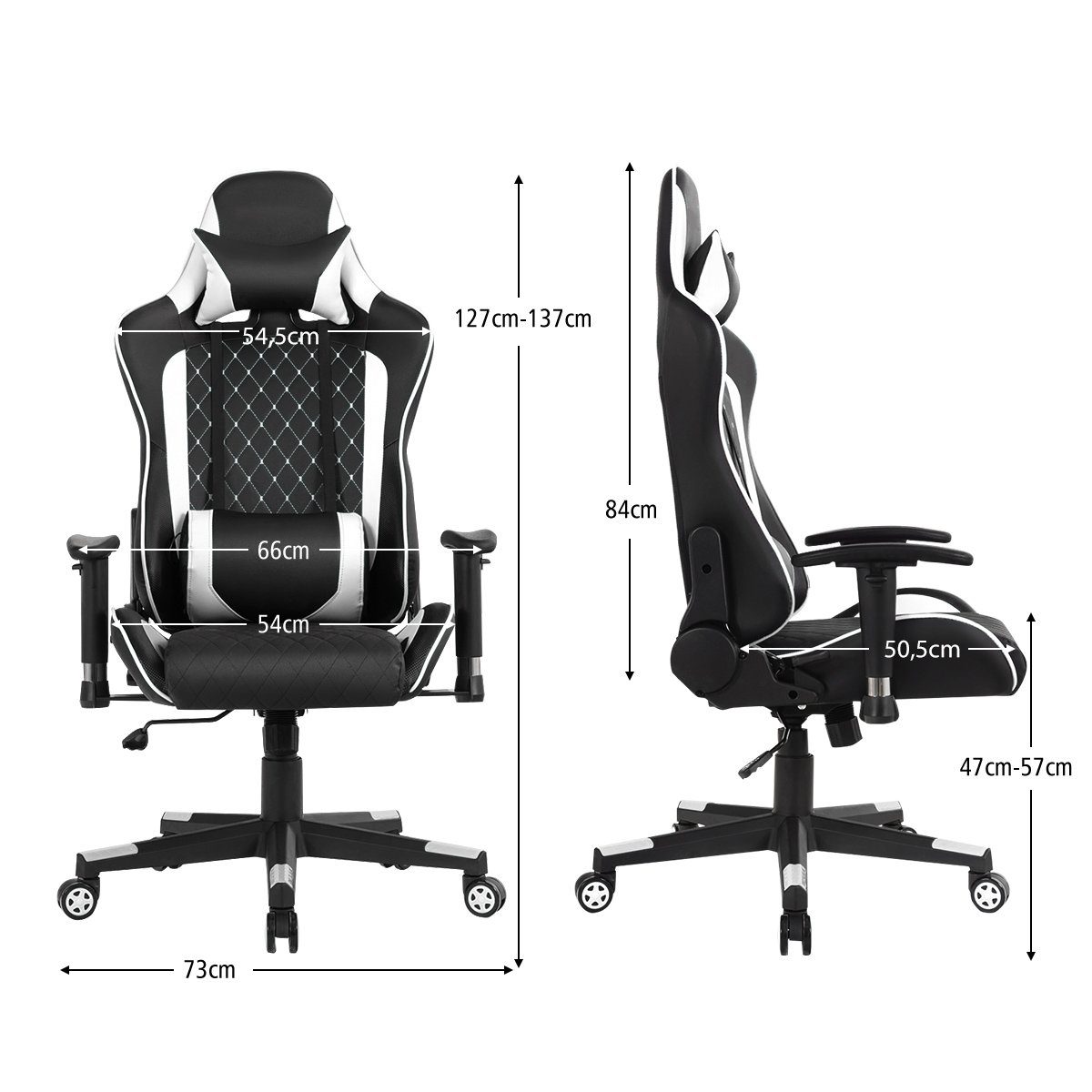 Lendenwirbelstütze weiß mit Kopf- höhenverstellbar, Gaming-Stuhl, & schwarz, COSTWAY