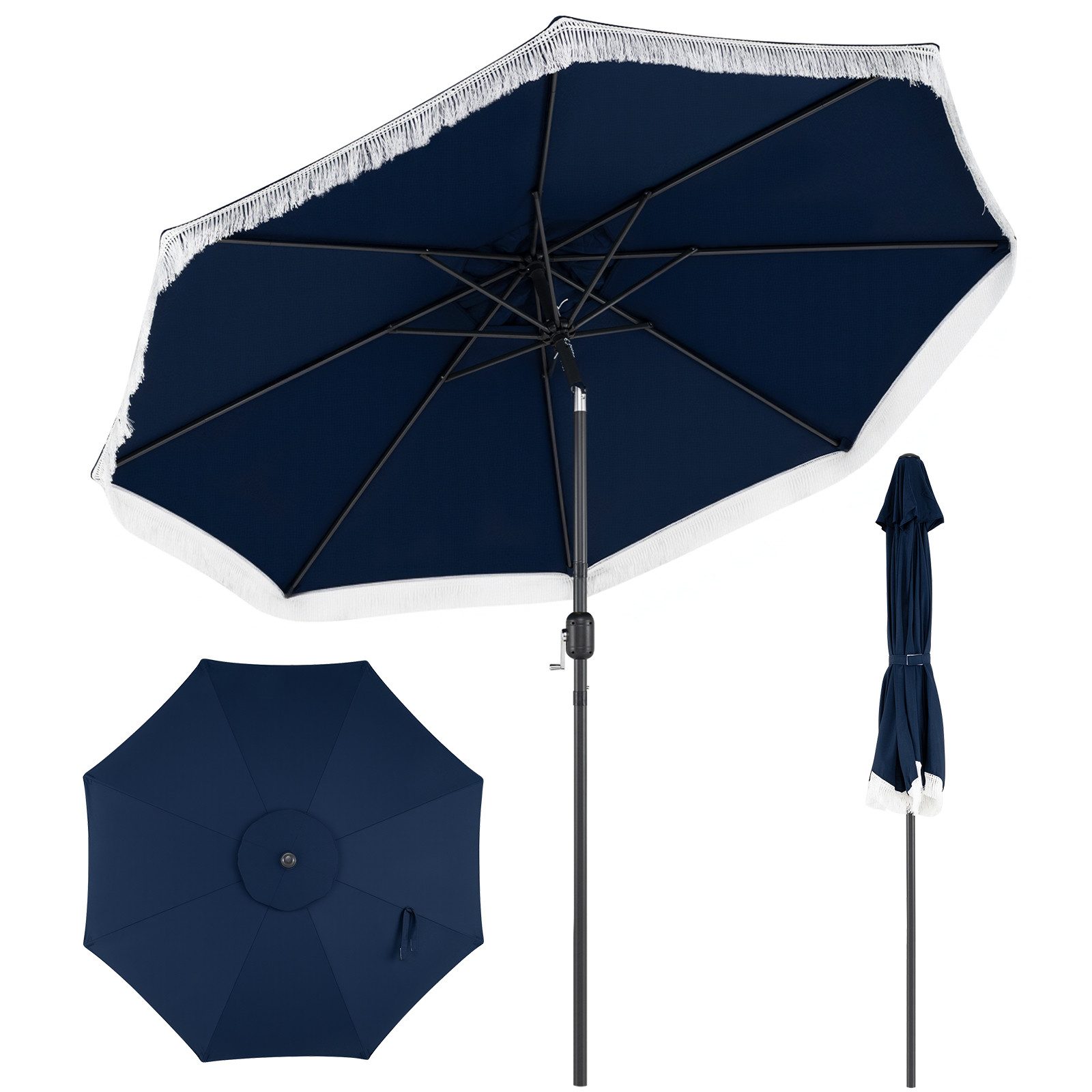 COSTWAY Sonnenschirm, 270cm Gartenschirm Boho, beidseitig um 30° knickbar