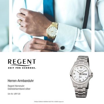 Regent Quarzuhr Regent Herren-Armbanduhr silber Analog, Herren Armbanduhr rund, mittel (ca. 38mm), Edelstahlarmband