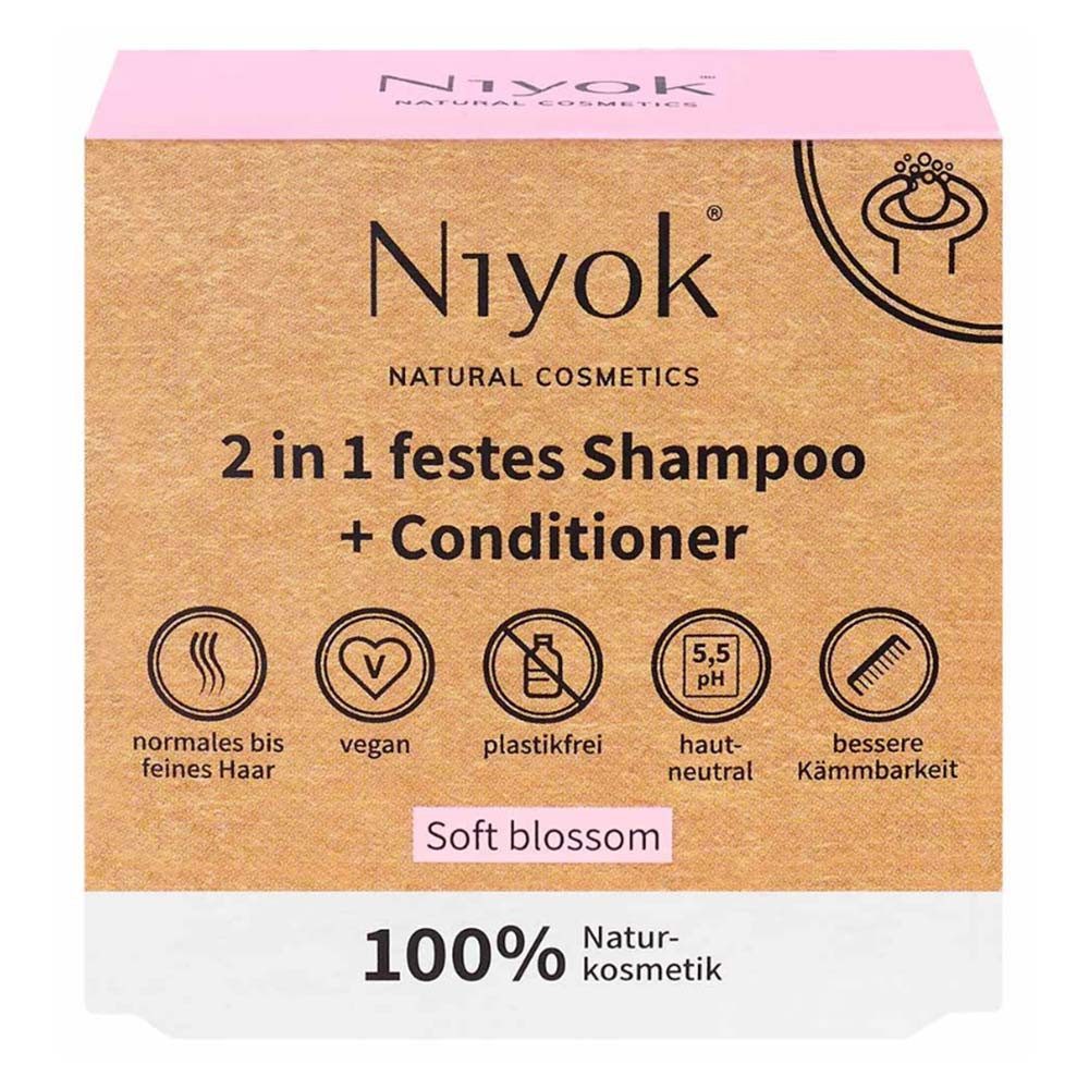 Niyok Festes Haarshampoo 2in1 festes Shampoo+Conditioner - Soft blossom 80g