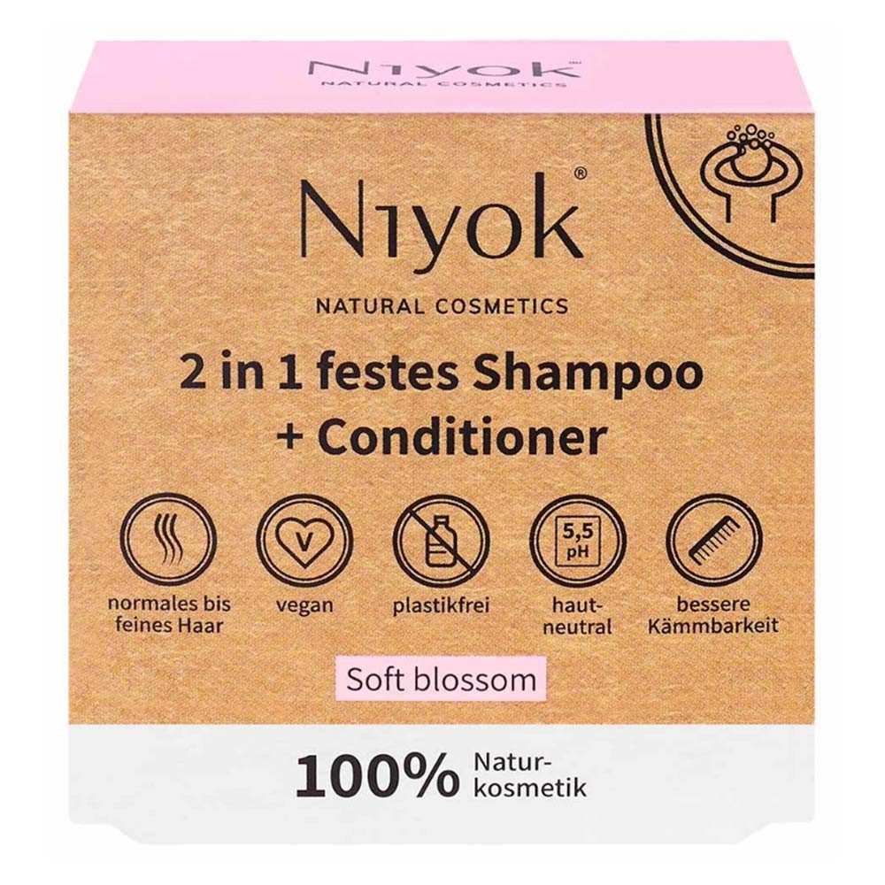 Niyok Festes Haarshampoo 2in1 festes Shampoo+Conditioner - Soft blossom 80g