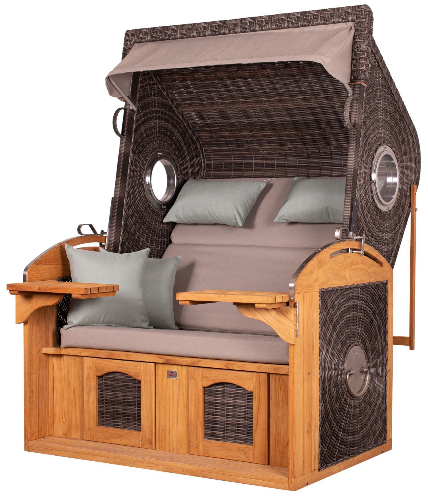 deVries PURE® Strandkorb deVries PURE® Sailor XL - PE stone grey - Dessin 483, BxTxH: 135x90x165 cm, Halblieger, Ostsee-Strandkorb, feines Teakholz - inkl. Rückholfeder und Schutzhülle