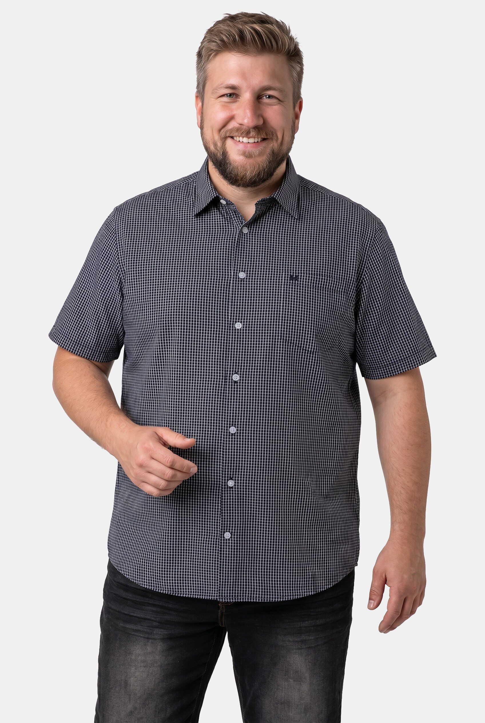 Men Plus Kurzarmhemd Karohemd Halbarm Kentkragen Seersucker Comfort Fit