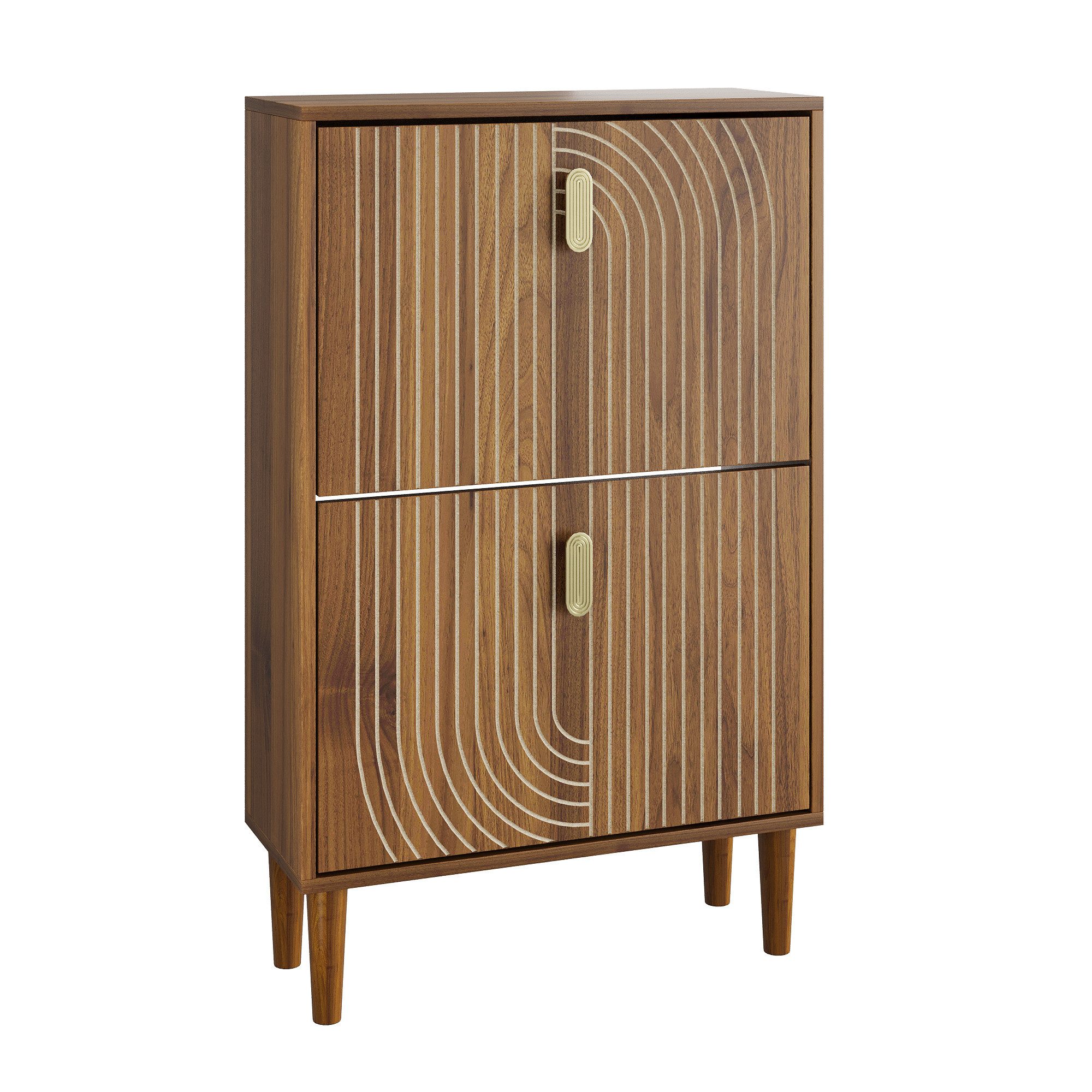 i@home Schuhschrank Dielenschrank 60 cm Rillenoptik (mit Klapptüren, 2 aufklappbare Schubladen, freistehender, 1-St., Schuhaufbewahrungsschrank) Schuhturm für F – Bild 2 von 5