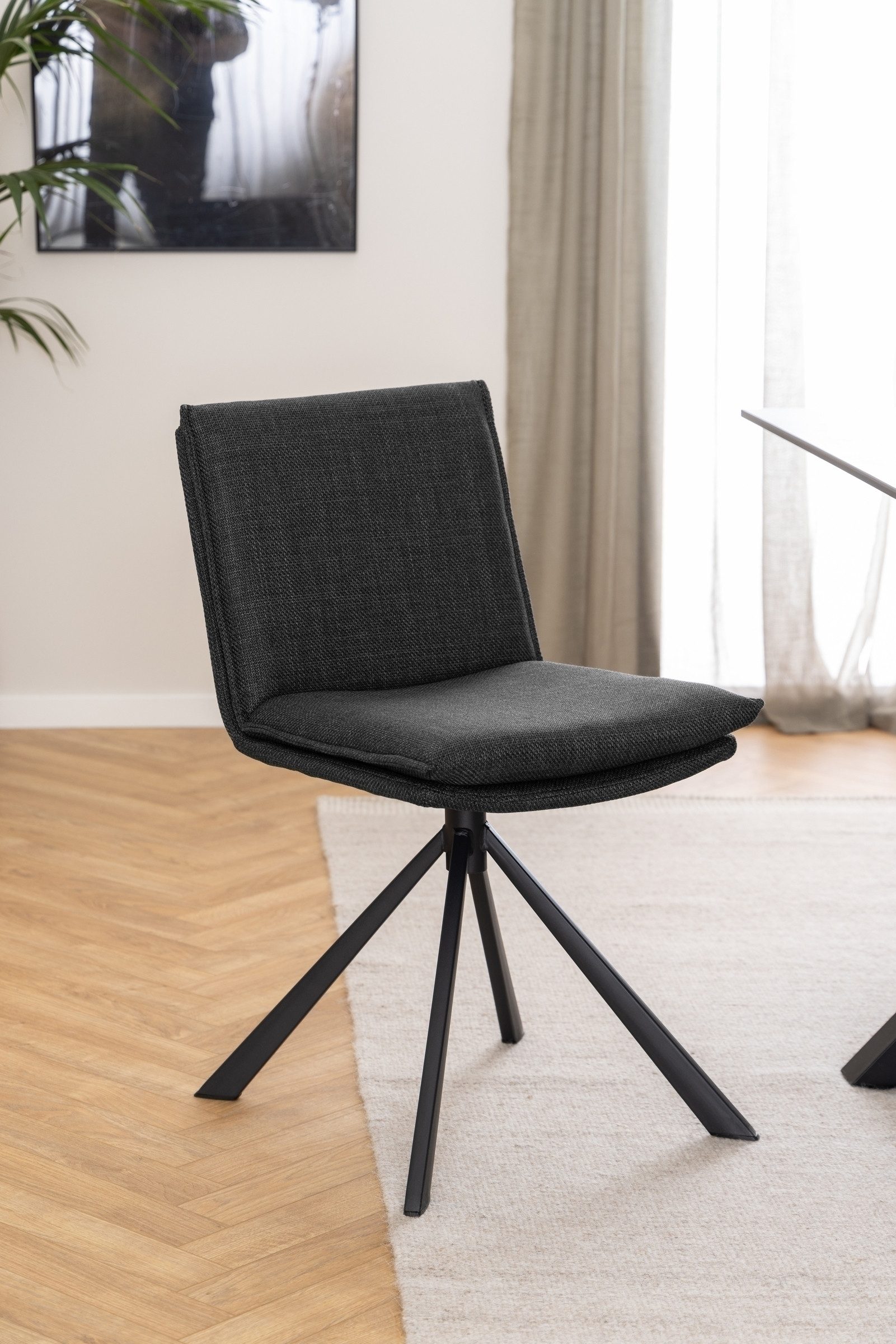 Esszimmerstuhl Sternfuß schwarz, Drehfunktion, in Grau, Stoff - 47x85x59cm (BxHxT)