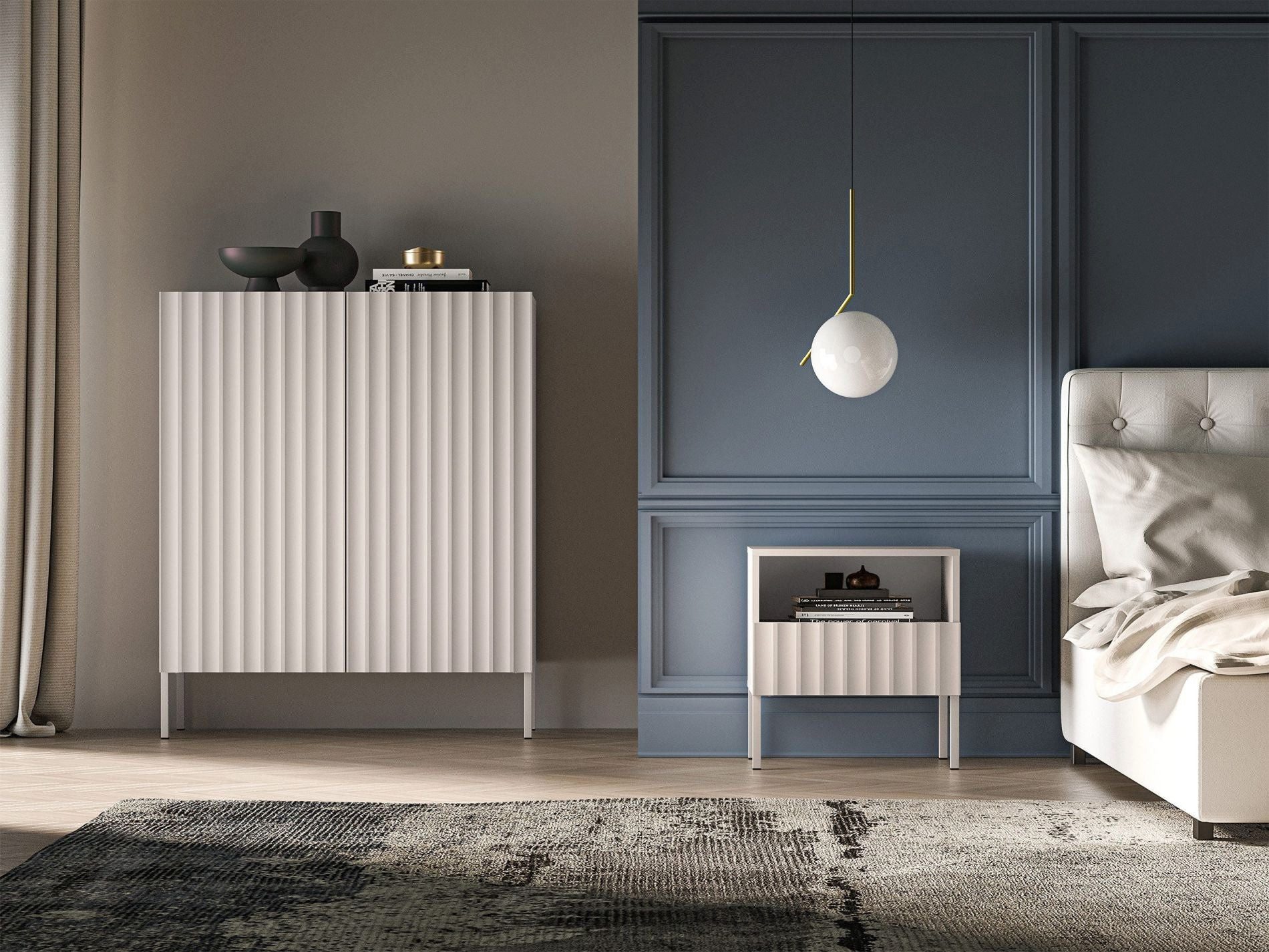 Selsey Nachttisch DERRIVA, Schublade mit Strukturfront, offenes Fach, Metallgestell