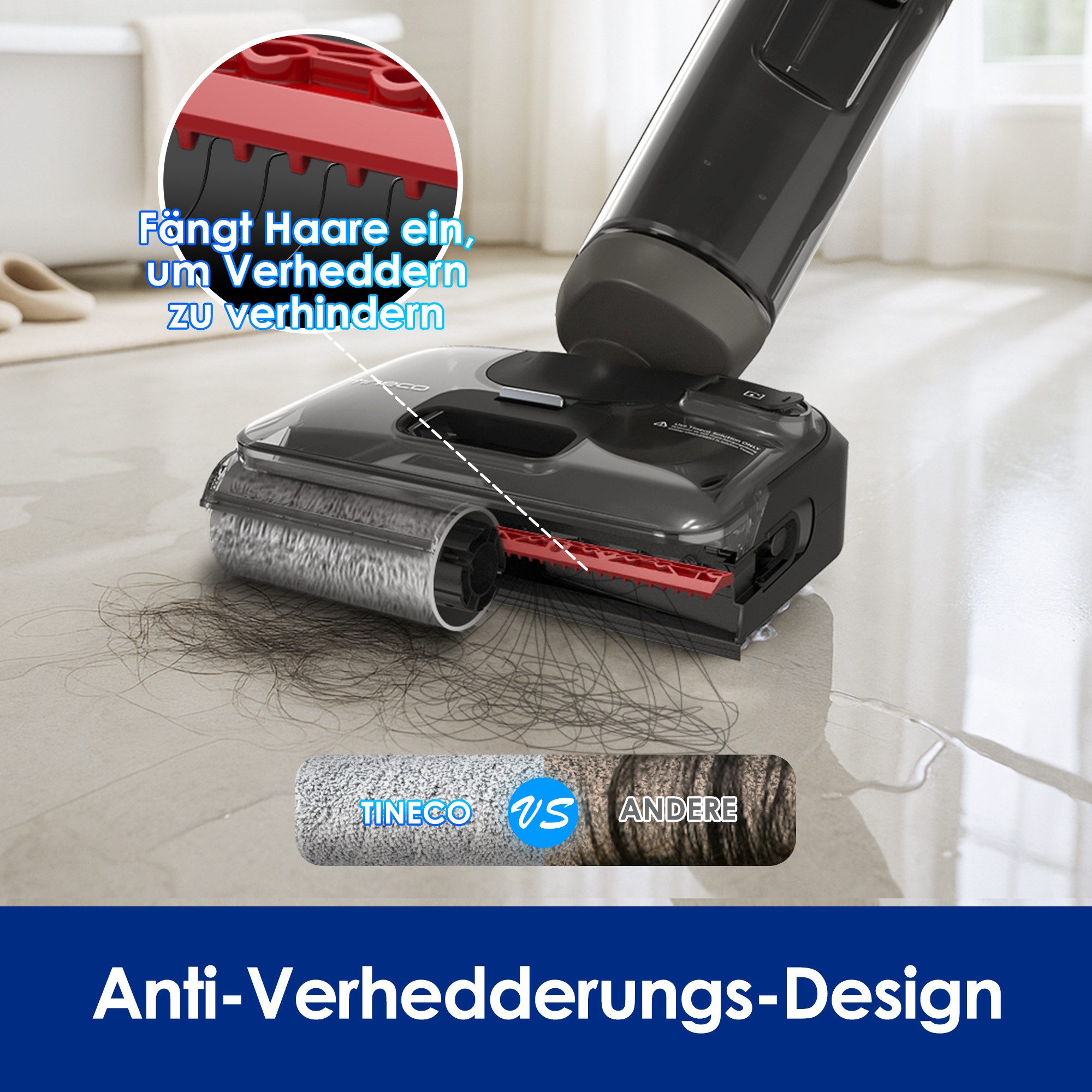 Tineco Nass-Trocken-Sauger FLOOR ONE i6 Stretch Plus, 85° Grad Heißluft-Trocknung, 220 W, beutellos, 40 Min Akku, 180° Grad Stretch Neigung, Anti-Allergiker – Bild 5 von 5