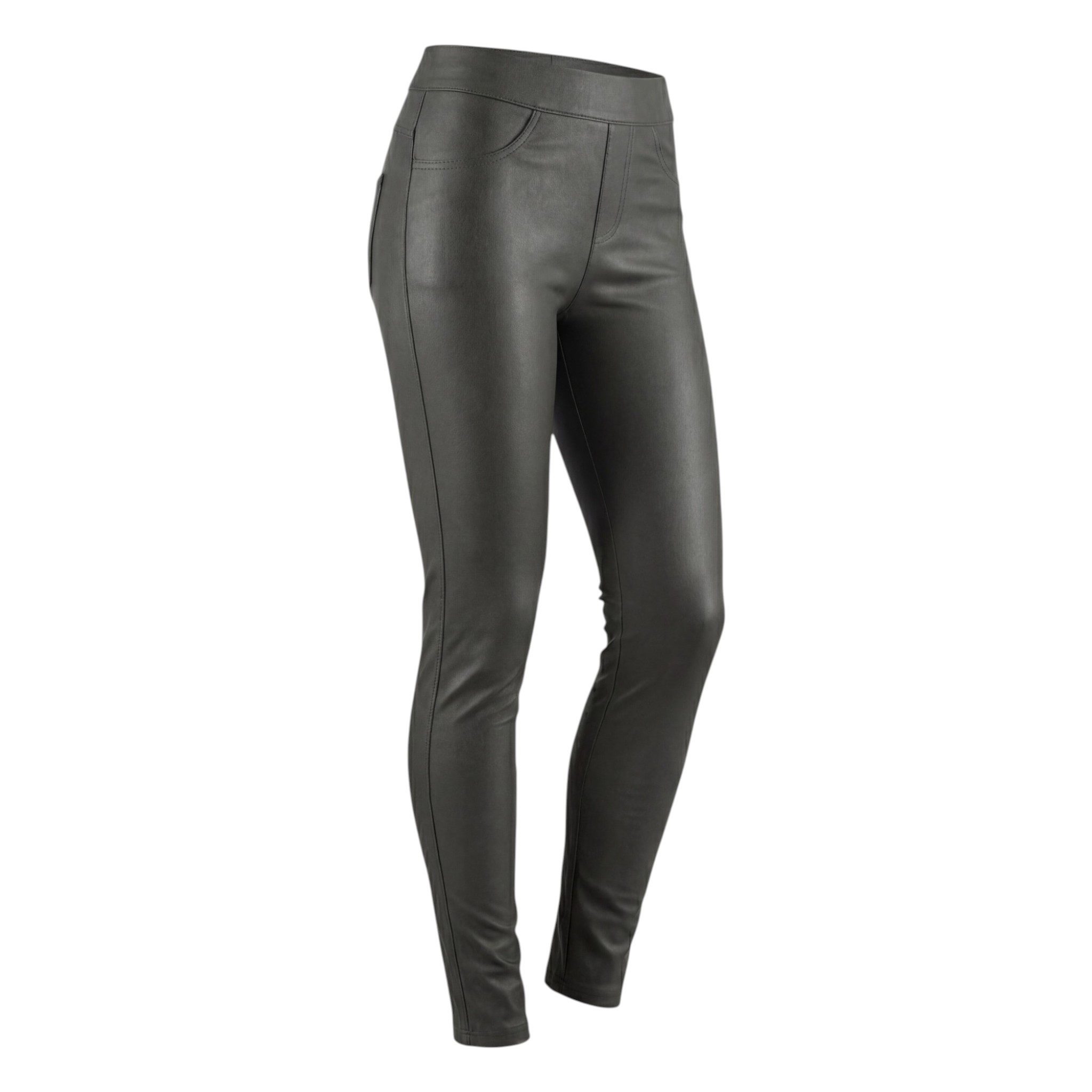Aurela Damenmode Thermoleggings Damen Leder Hose gefütterte Kunstleder Leggings extra Slim, breiter Gummizug, moderner 5 Pocket-Style